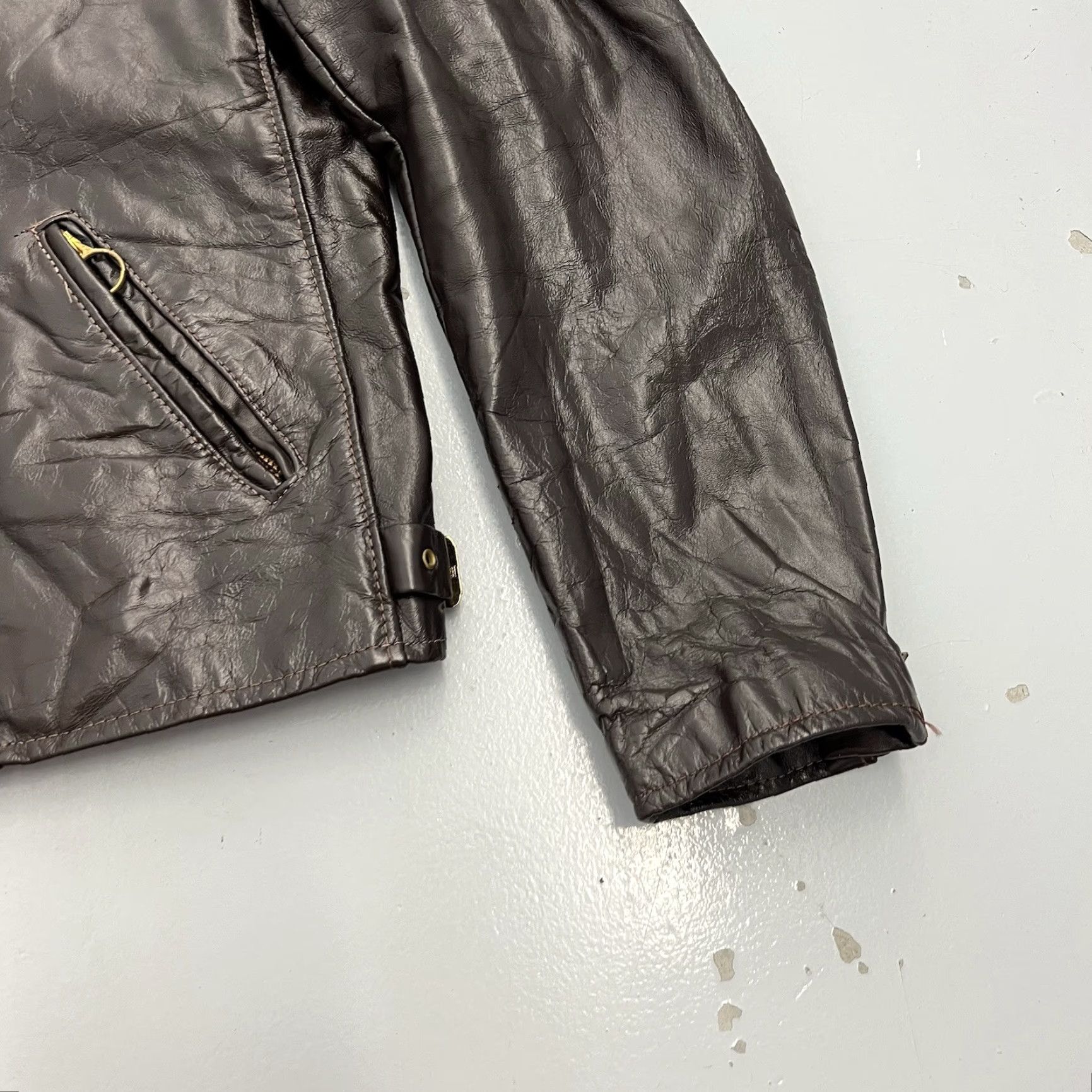 VINTAGE Brooks Leather Motorcycle Jacket Mens 40 Black Full Zip