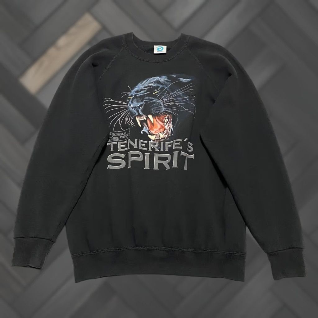 ESPIRIT VINTAGE Aspro Black Panther Tenerife Spirit Raglan Sweatshirt Mens M Black Graphic Print Crew Neck Knit Pullover Casual Streetwear Size US M / EU 48-50 / 2 - 1 Thumbnail