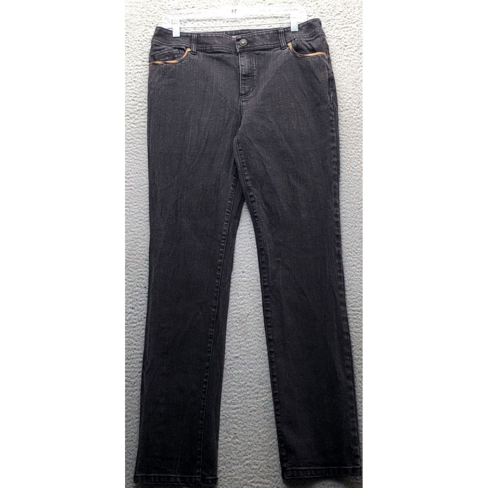 Vintage Chico's Jeans Women Medium Black Denim Dark Wash Straight 5-Pocket Size 32" / US 10 / IT 46 - 2 Thumbnail