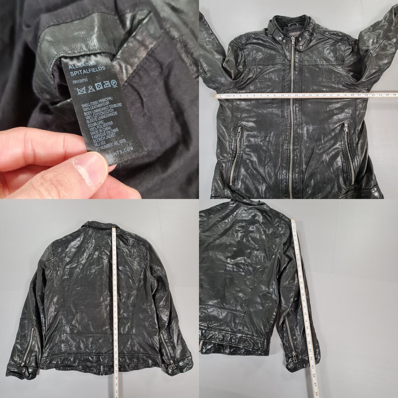 Allsaints VINTAGE AllSaints Jacket Mens Black XL Scorch Leather Biker Full Zip Size US XL / EU 56 / 4 - 8 Thumbnail