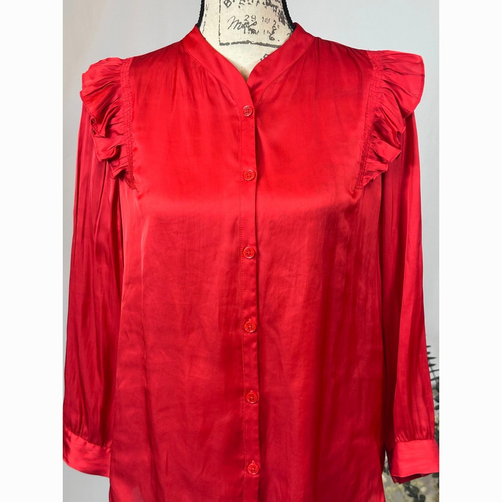 Zadig & Voltaire Zadig & Voltaire Tygg Satin Button Front Blouse Red M Size M / US 6-8 / IT 42-44 - 9 Thumbnail