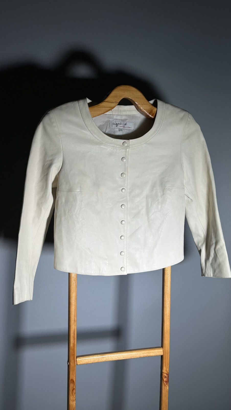 agnes b. agnes b. pression leather cardigan blouson jacket cream Size XS / US 0-2 / IT 36-38 - 4 Thumbnail