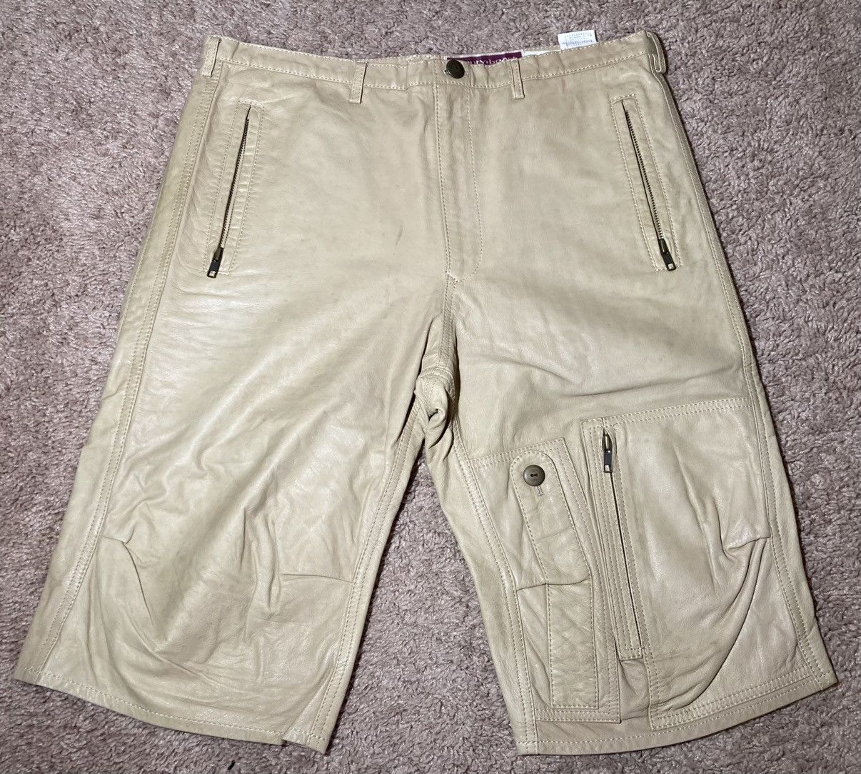 Beauty Beast AW98 Beauty:Beast Tan Leather Cargo Shorts 90s 1998 Size US 32 / EU 48 - 1 Thumbnail