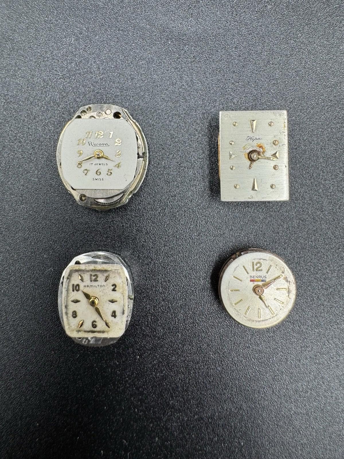 The Unbranded Brand Watch Movements Lot of 4 Hamilton Benrus Riviera Hoga 17J Size ONE SIZE - 1 Thumbnail