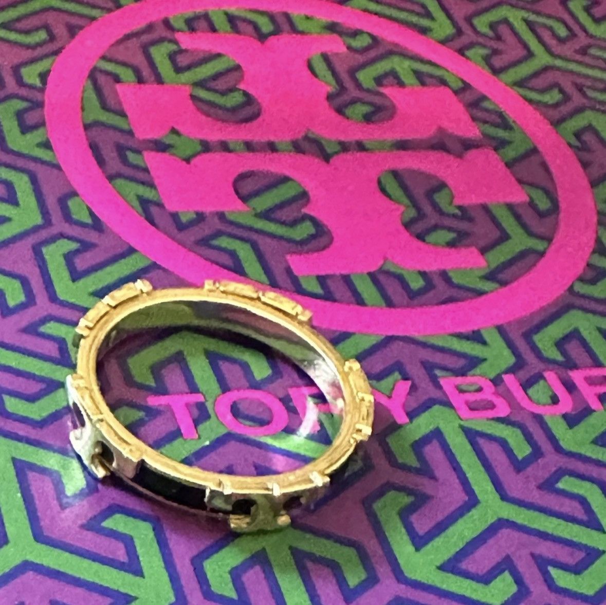 Tory Burch Tory Burch Black Enamel Serif ~ T stackable Ring 7 Size ONE SIZE - 4 Thumbnail