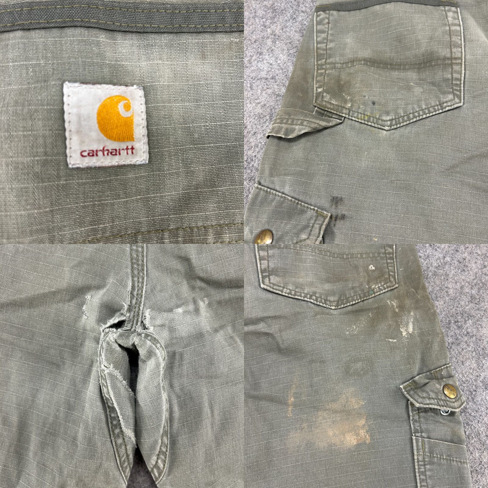 Carhartt VINTAGE Carhartt Pants Mens 34x29 Green Cargo Ripstop Relaxed Workwear Thrashed B342 MOS Size US 34 / EU 50 - 9 Thumbnail