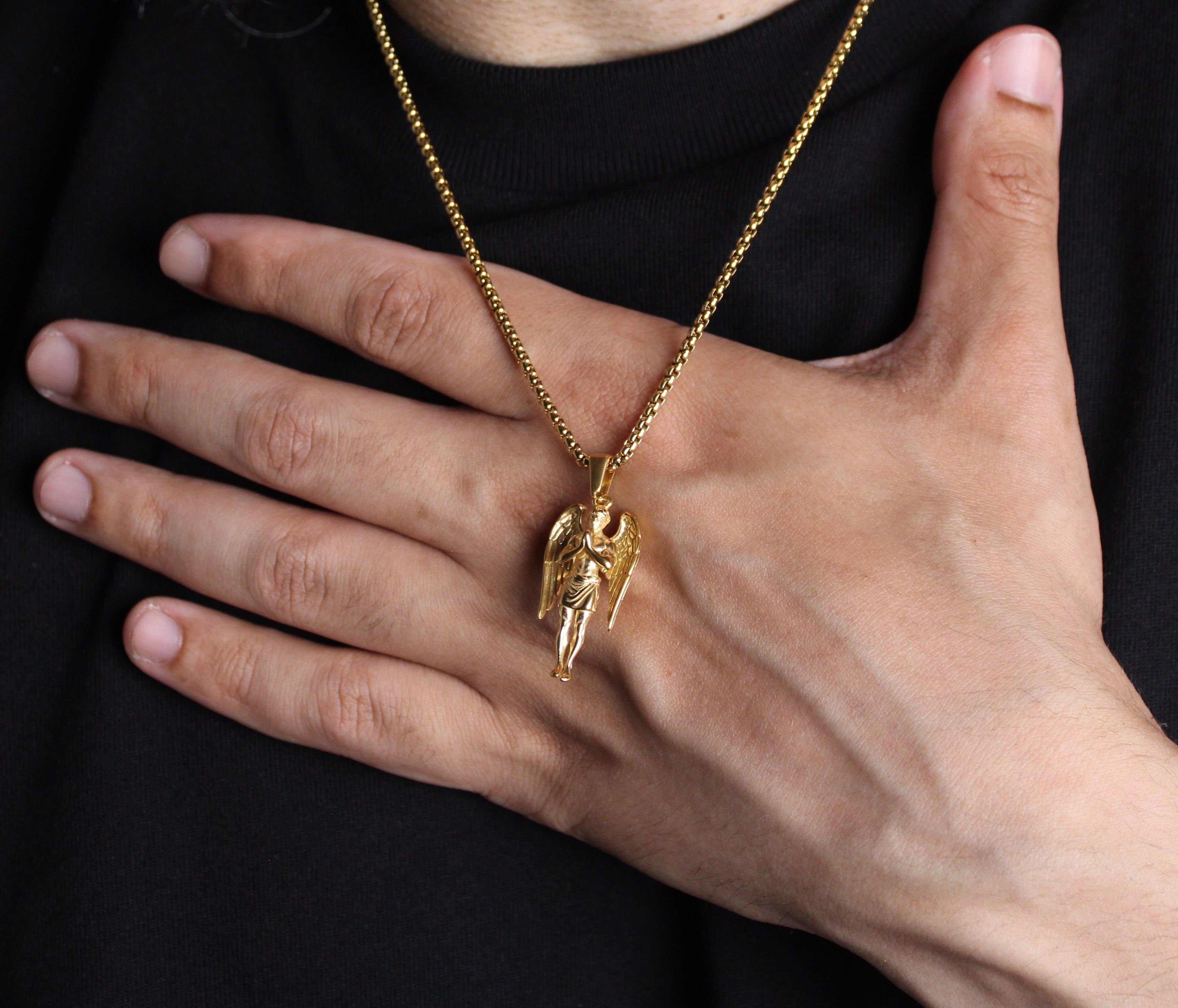 Jewelry Gold Guardian Angel Pendant Chain Necklace Size ONE SIZE - 2 Thumbnail