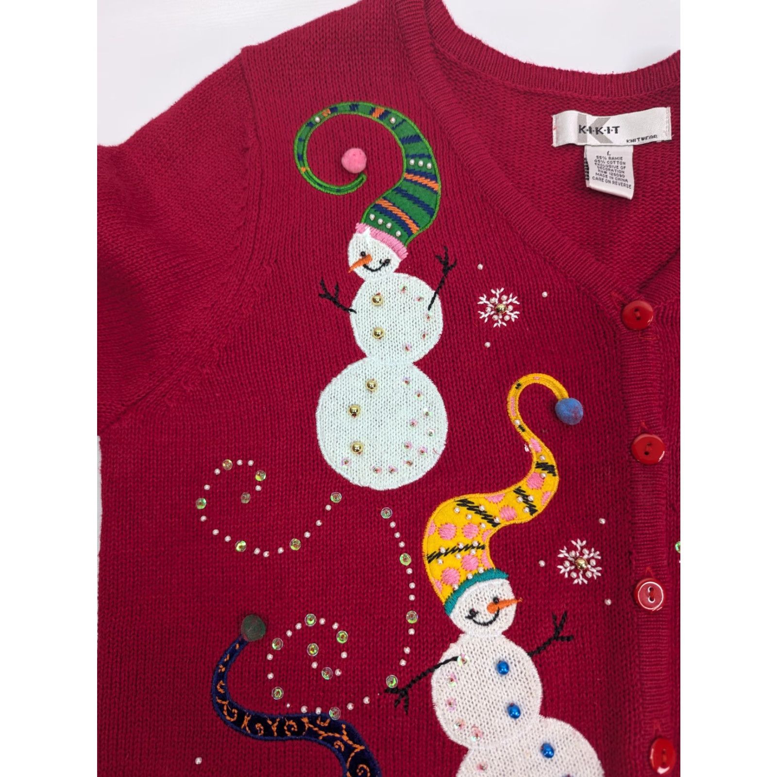 Vintage VINTAGE KIKIT Sweater Cardigan Women Long Sleeve Red Beaded Embroidered Button Snowman Christmas L Womens Size L / US 10 / IT 46 - 2 Thumbnail
