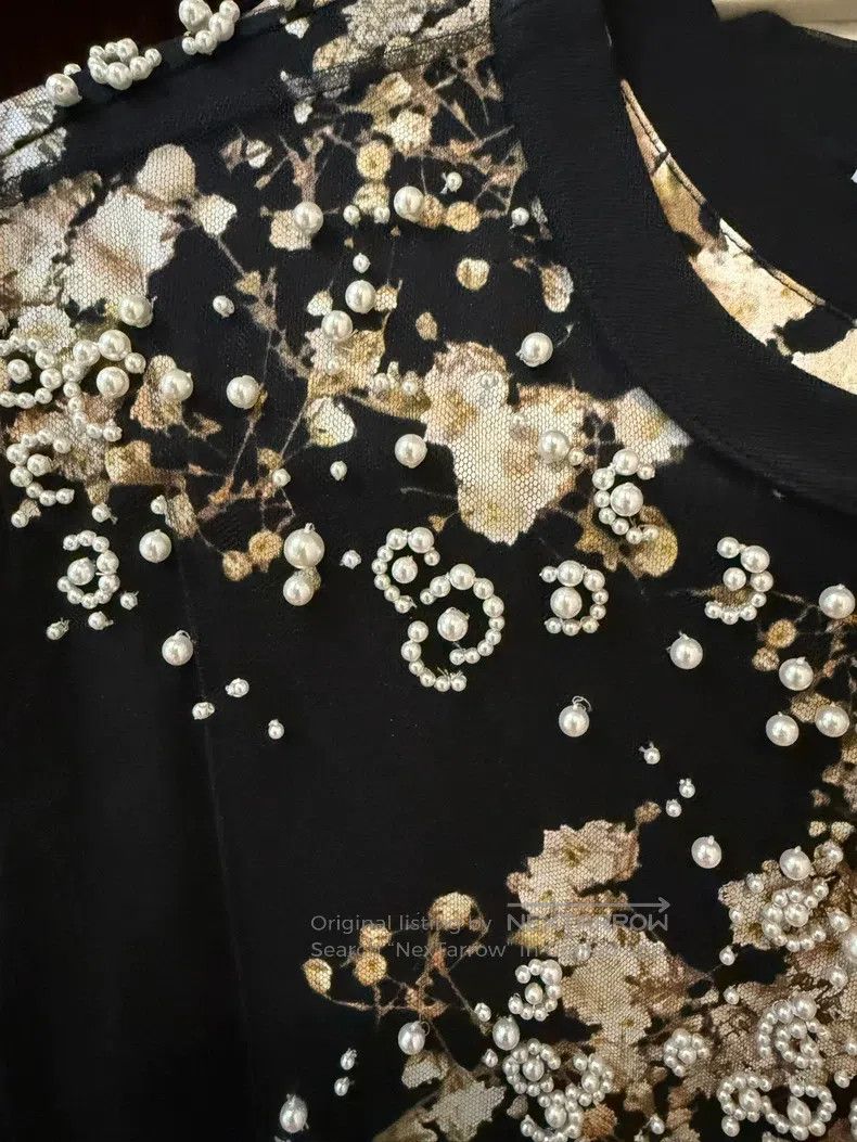 Givenchy Givenchy Pearl Starry Sky Embroidered Black Mesh T-shirt Size US M / EU 48-50 / 2 - 2 Thumbnail