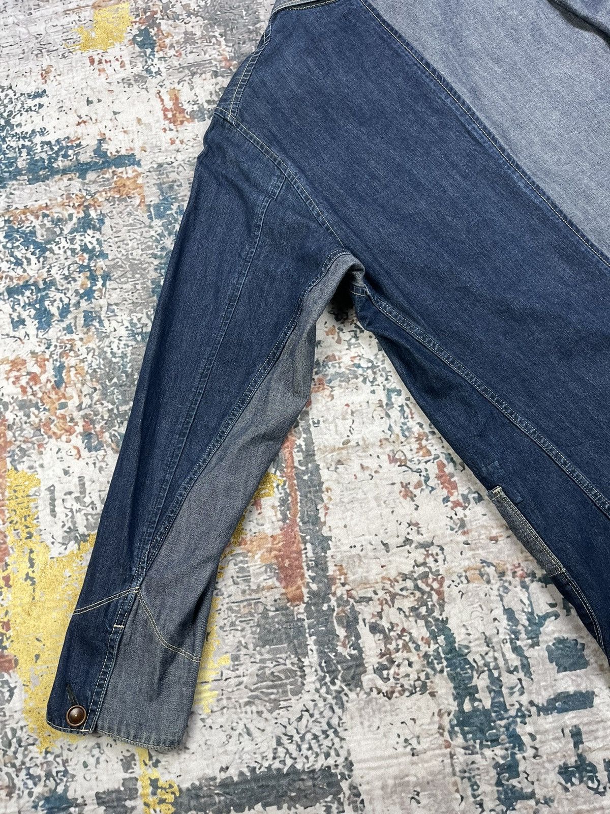 Japanese Brand Patchwork By Pocket Four Denim 2 Tone Osechi Coat Size US M / EU 48-50 / 2 - 7 Thumbnail