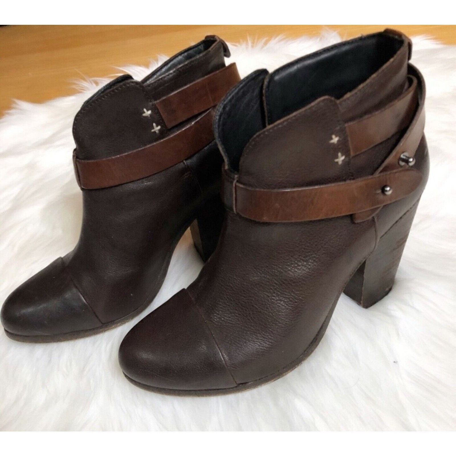 Rag & Bone Size Harrow Ankle Booties Brown Strap,Block Heel