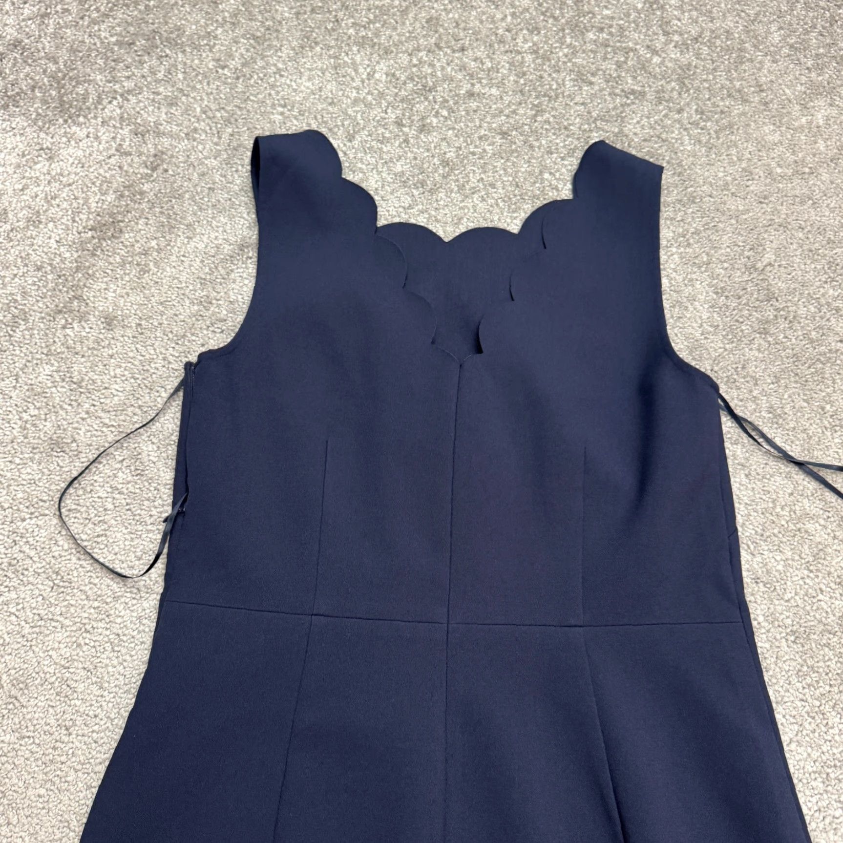 J.Crew J.Crew Scalloped Hem Midi Sheath Dress Womens 4 Navy Blue Sleeveless Stretch Size S / US 4 / IT 40 - 3 Thumbnail