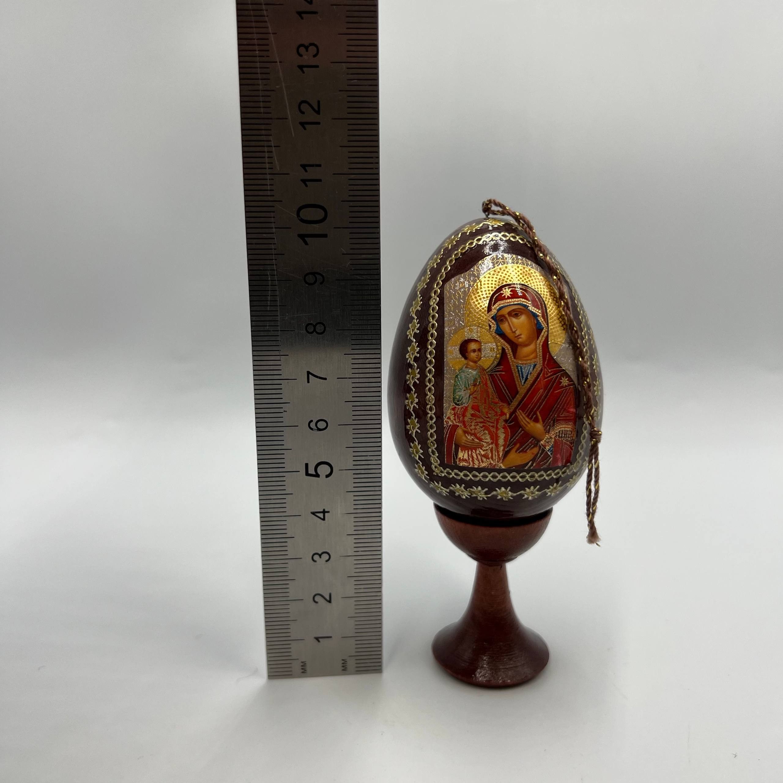 Vintage Vintage Wooden Christian Egg Icon Virgin Mary Hand-Painted Size ONE SIZE - 3 Thumbnail