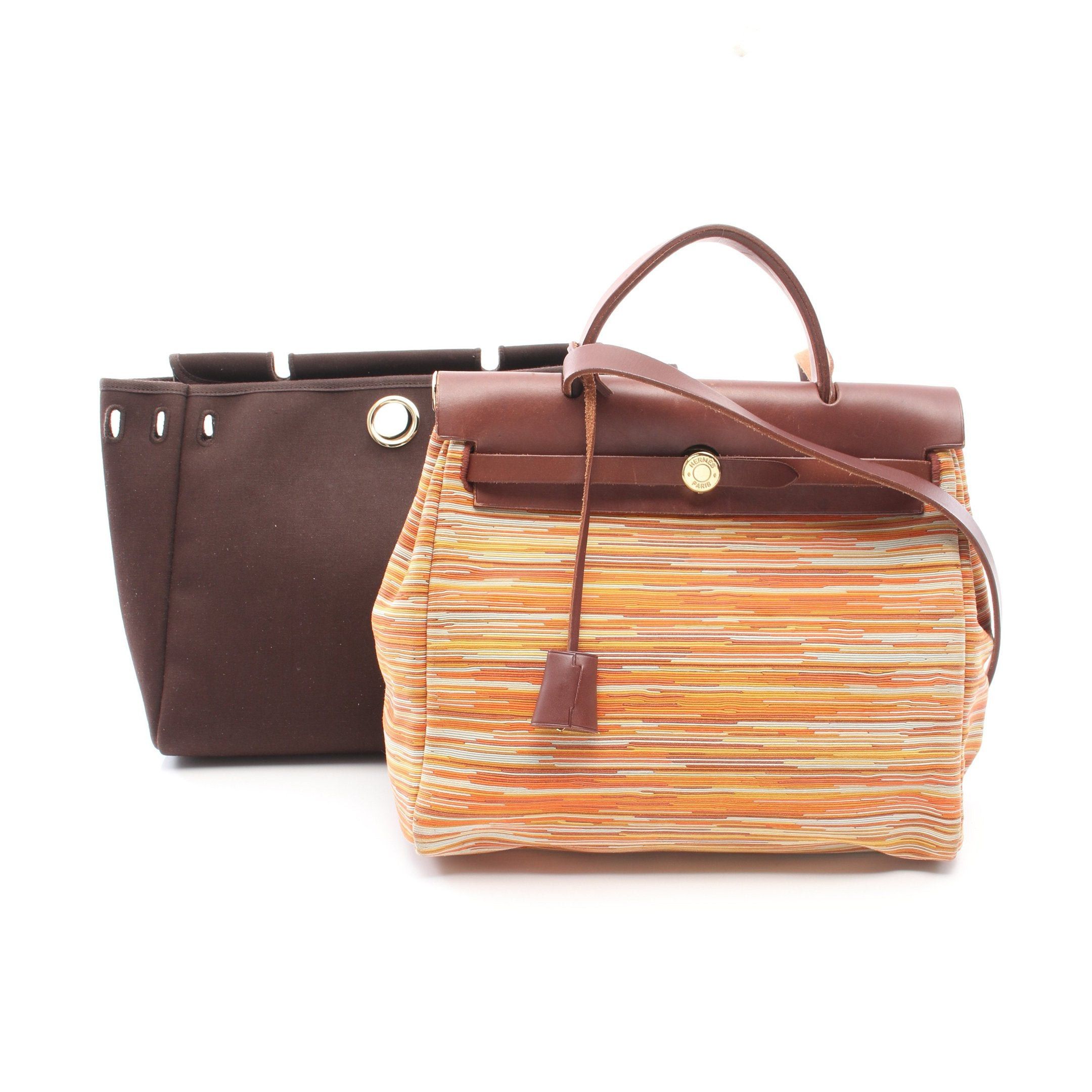 Hermes Hermes Herbag Pm Handbag Vibrato Leather Dark Brown Orange Multicolor Gold Hardware □F Stamp (Manufactured Around 2002) Size ONE SIZE - 1 Thumbnail