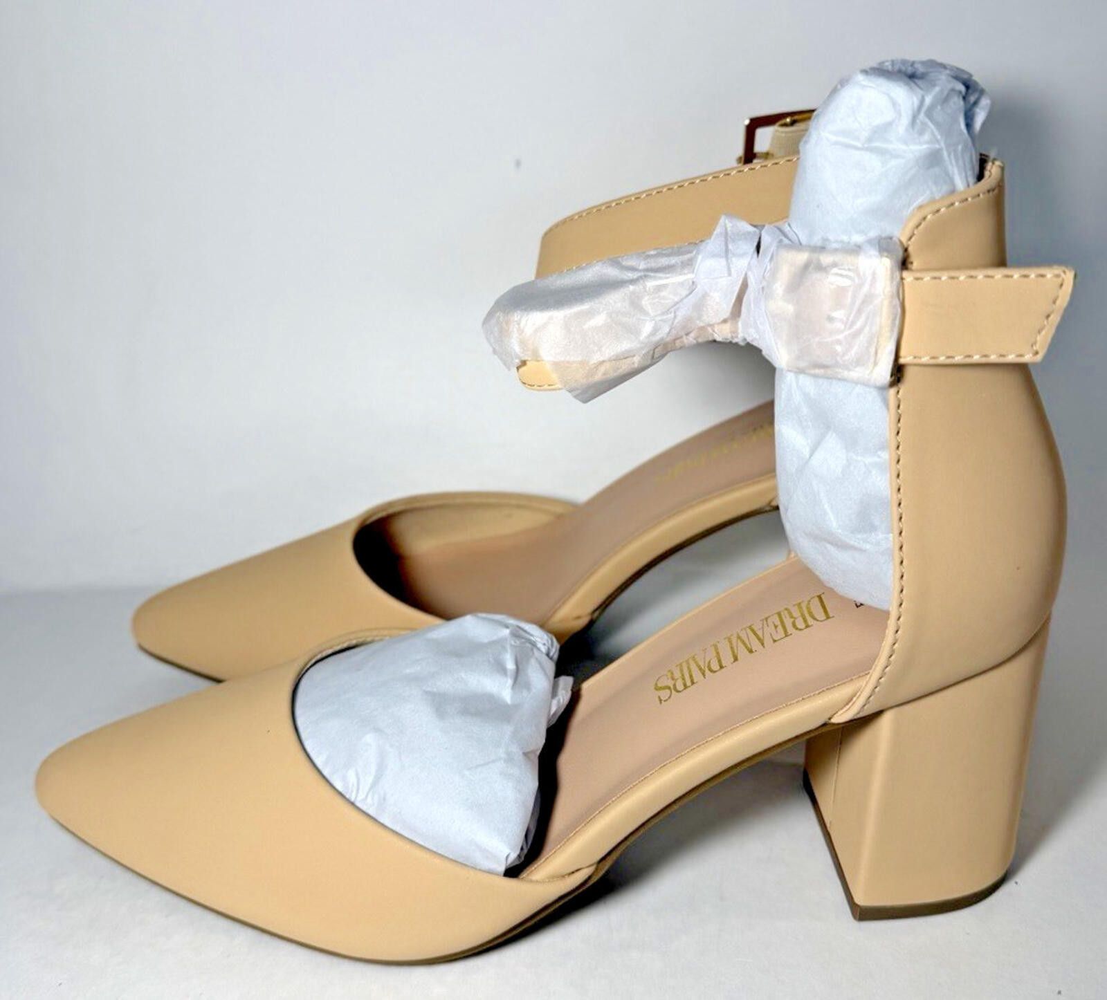 Other DREAM PAIRS Nubuck High Pump Block Heels Ankle Buckle Nude Size US 8.5 / IT 38.5 - 3 Thumbnail
