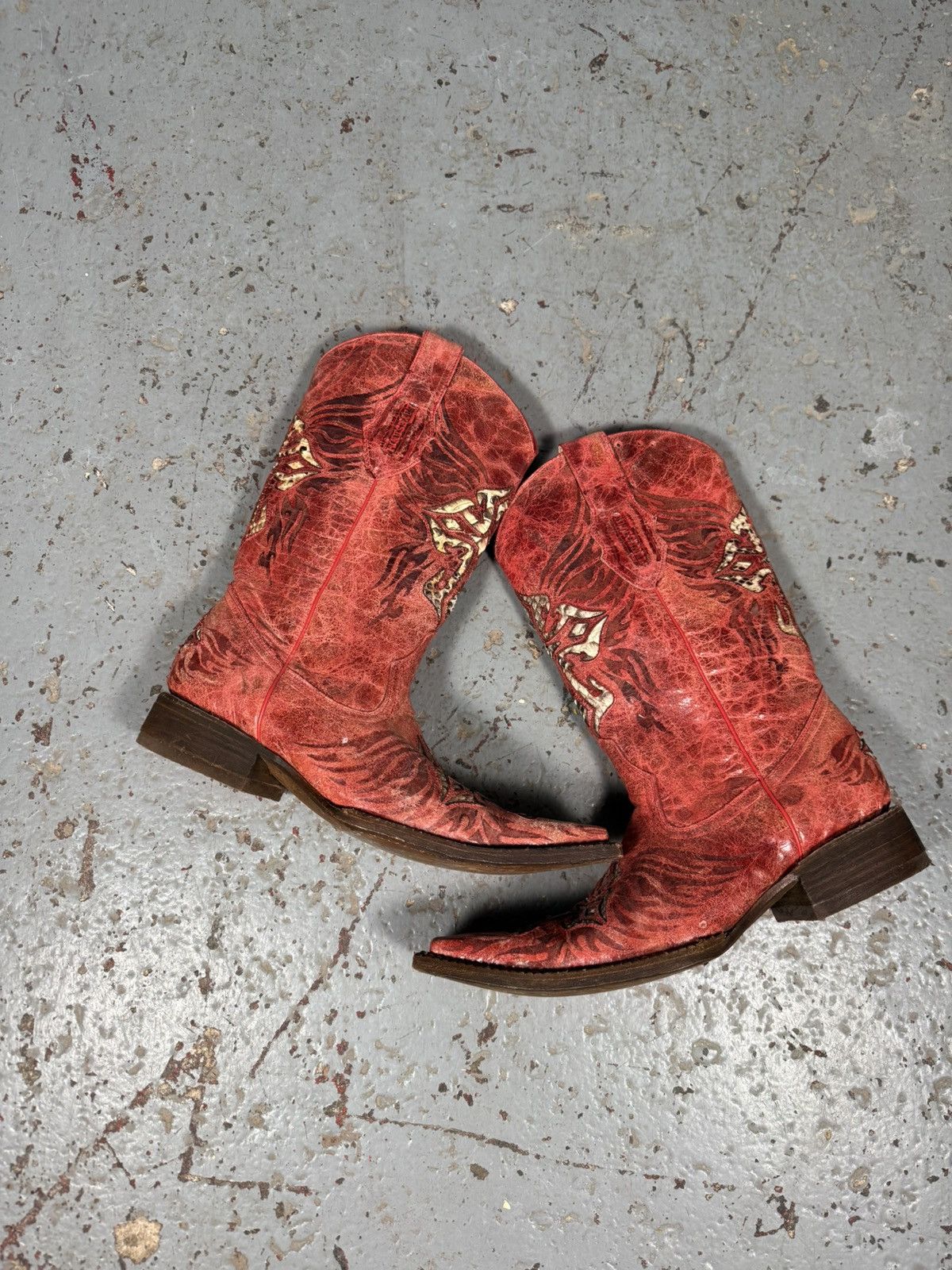 Other Red artisanal Made In Mexico Cross Red Pointy Cowboy Boots Size US 9 / EU 42 - 5 Thumbnail