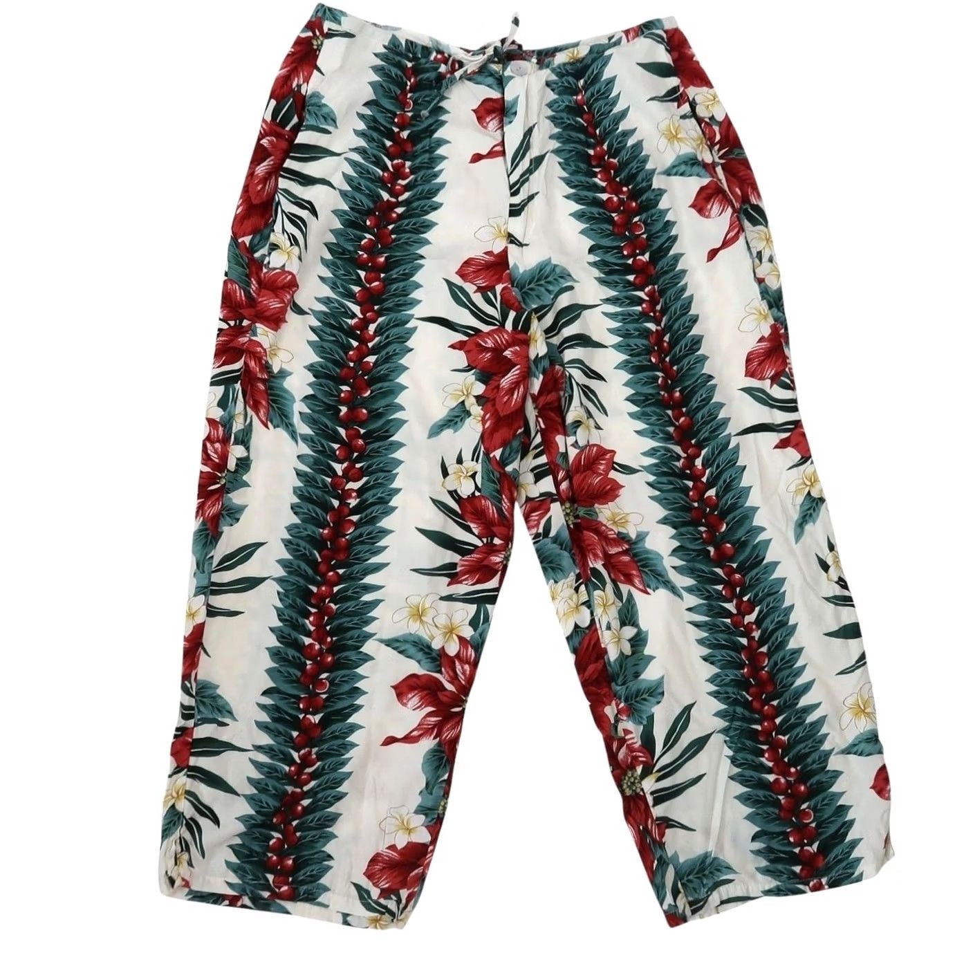 Hilo Hattie VINTAGE Hilo Hattie Capri Pants Floral White Red Green Beach Bohemian Cotton 28 in Waist M Womens Size 32" / US 10 / IT 46 - 2 Thumbnail