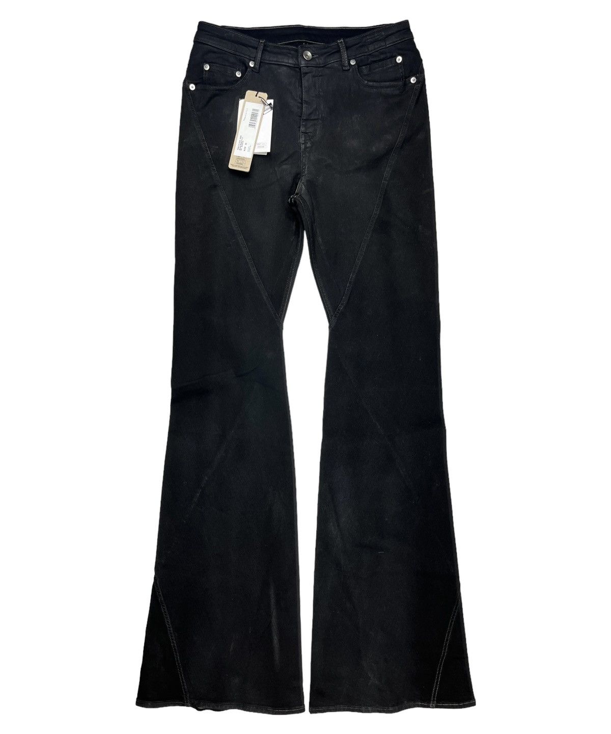 SS24 Rick Owens Spiral Flared Bias Bootcut Waxed Denim Jeans