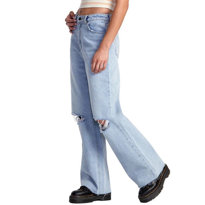 Rvca Coco Denim Jeans Light Wash Relaxed Fit Ripped Jeans 28 in Blue, Women's — image 4 of 6