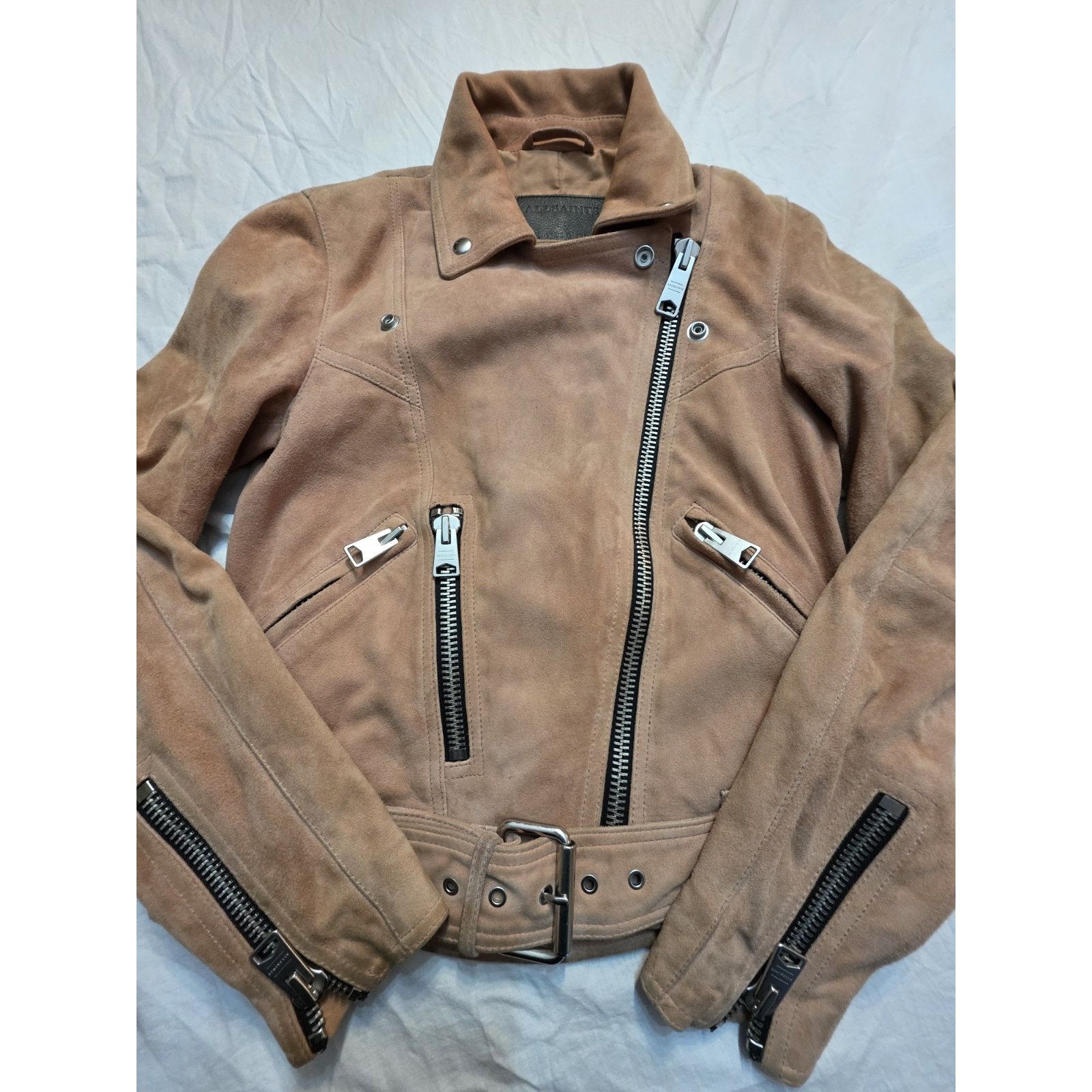 Allsaints All Saints Balfern Jacket XS Women's Pink Suede Biker Size XS / US 0-2 / IT 36-38 - 2 Thumbnail