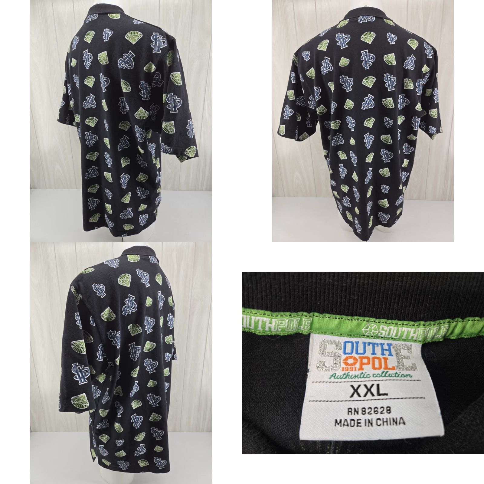 Southpole VINTAGE South Pole Polo Shirt Men’s 2XL Black All Over Print Diamonds SP Polo Shirt Hip Hop Y2K Logo Mens Size US XXL / EU 58 / 5 - 8 Thumbnail