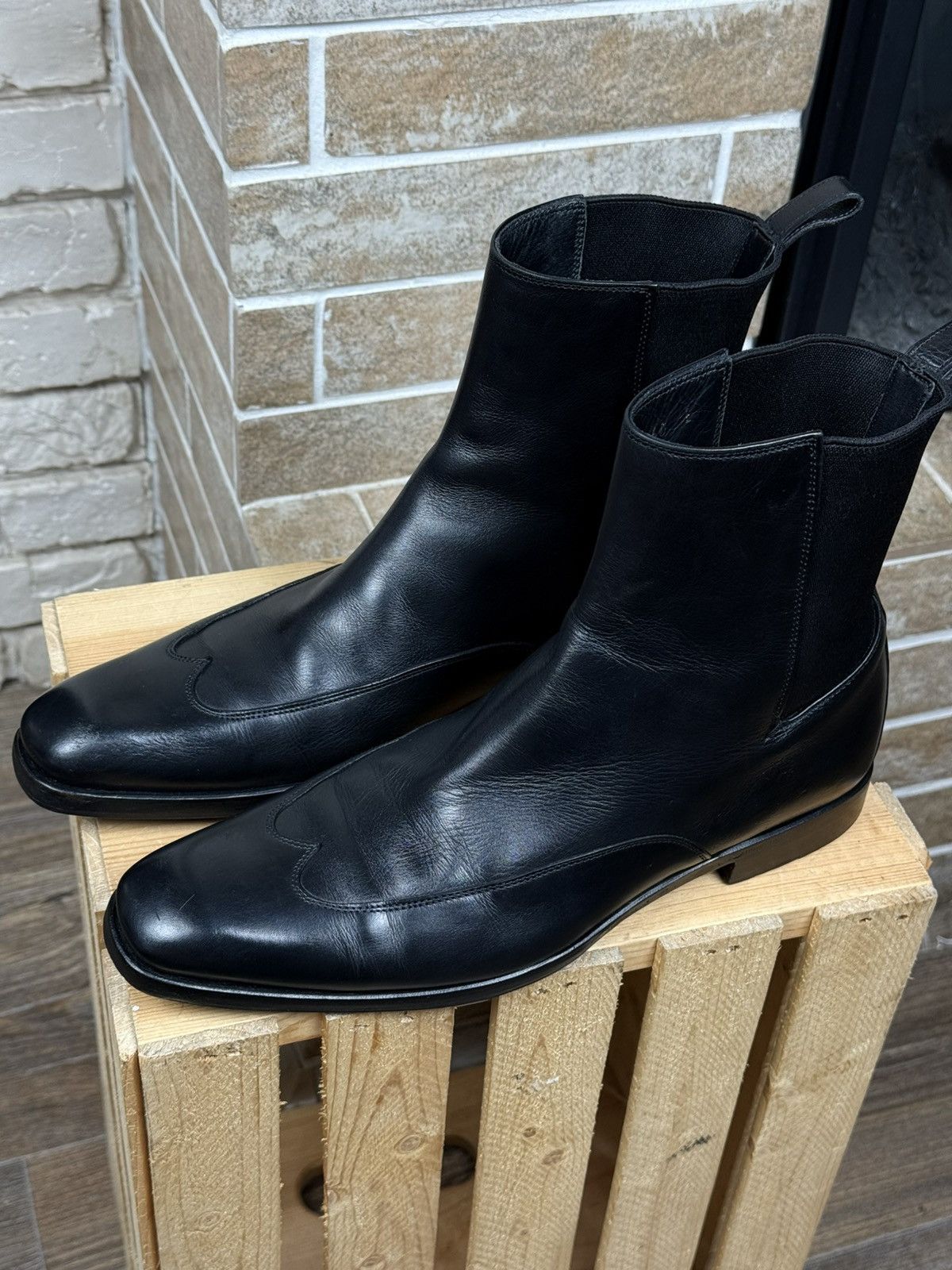 Gucci Mens Gucci Black Leather Chelsea Western Boots Size EUR 40 Size US 7 / EU 40 - 3 Thumbnail