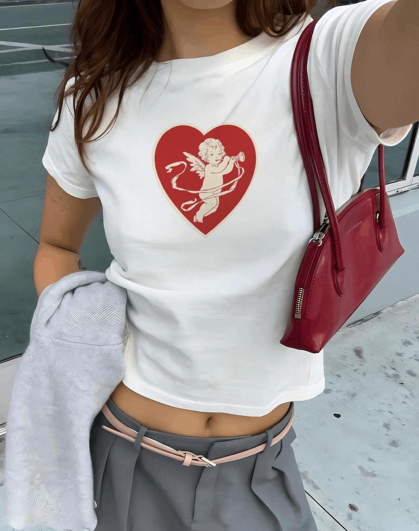 Other Cupid in Red Heart Women’s Baby Tee Size L / US 10 / IT 46 - 3 Thumbnail