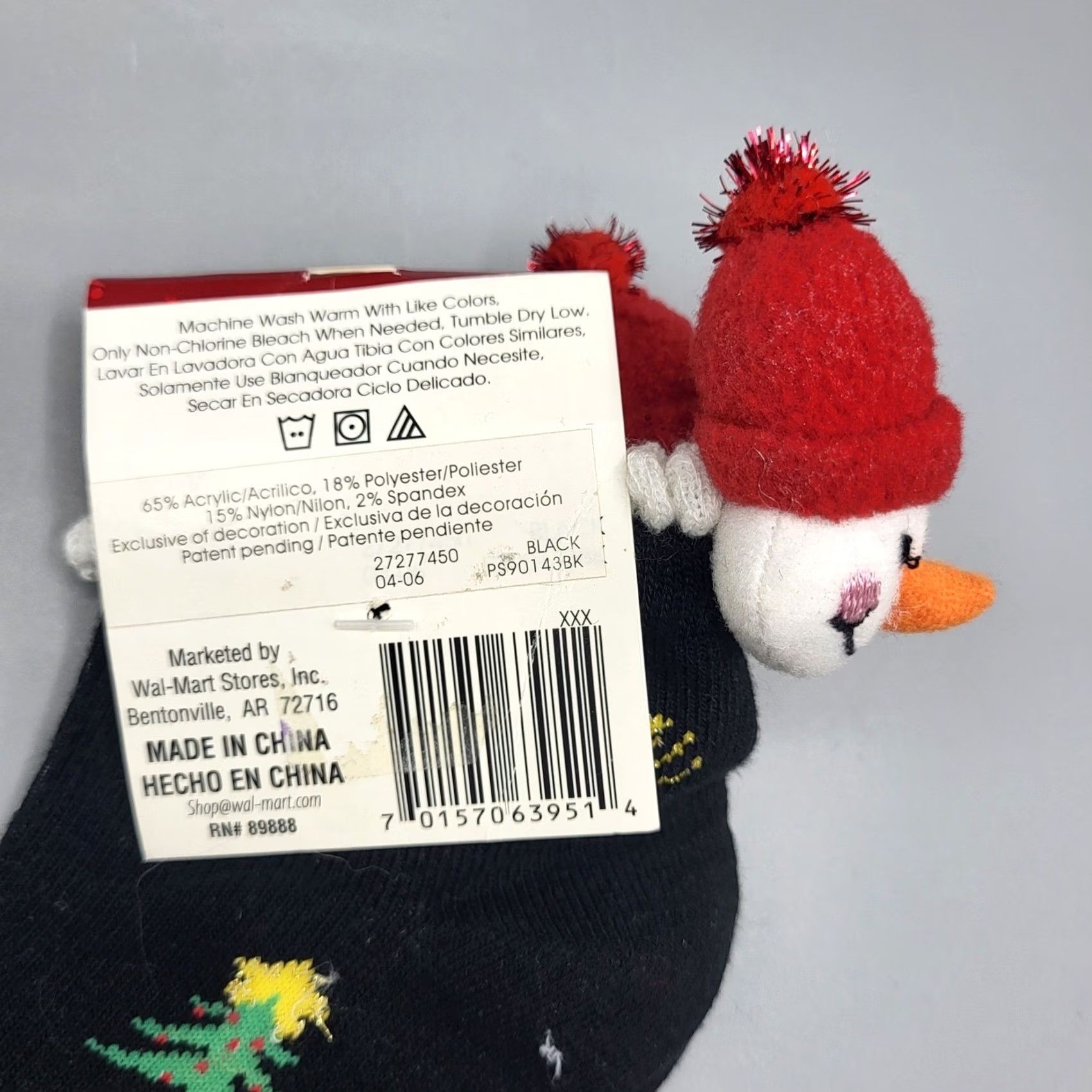 Walmart Snowman Christmas Socks Womens One Size Black 3D Plush Head Holiday Knitted Novelty Winter Socks Mens Womens Girls Boys Size ONE SIZE - 4 Thumbnail