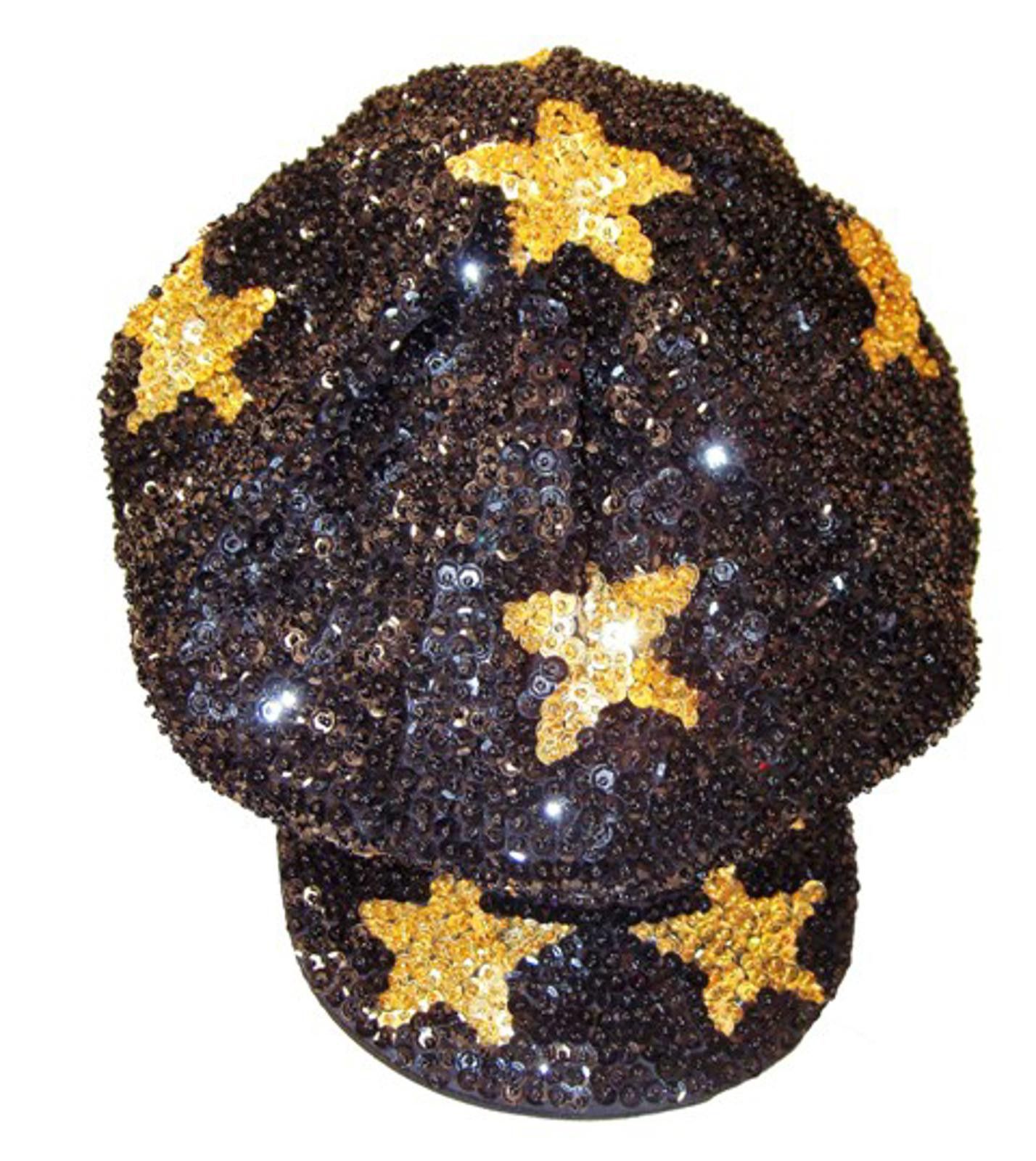 Designer Sequin Beaded Brando Cap BLACK with GOLD STARS Size ONE SIZE - 1 Preview