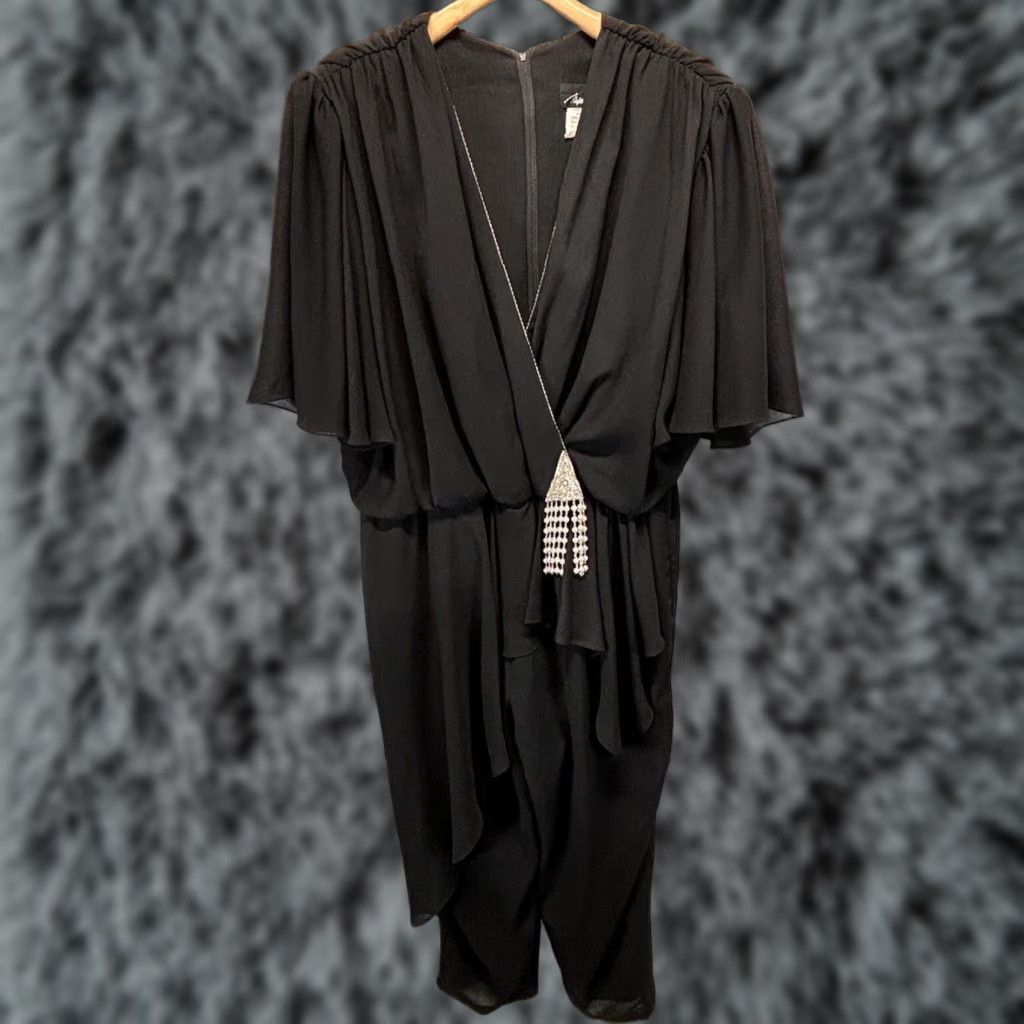 Vintage VINTAGE Nighthawks Jumpsuit One Piece 24W Plus Black Formal 80s Embellished Women’s One-Piece Jumpsuit Size 42" / US 20 - 1 Thumbnail
