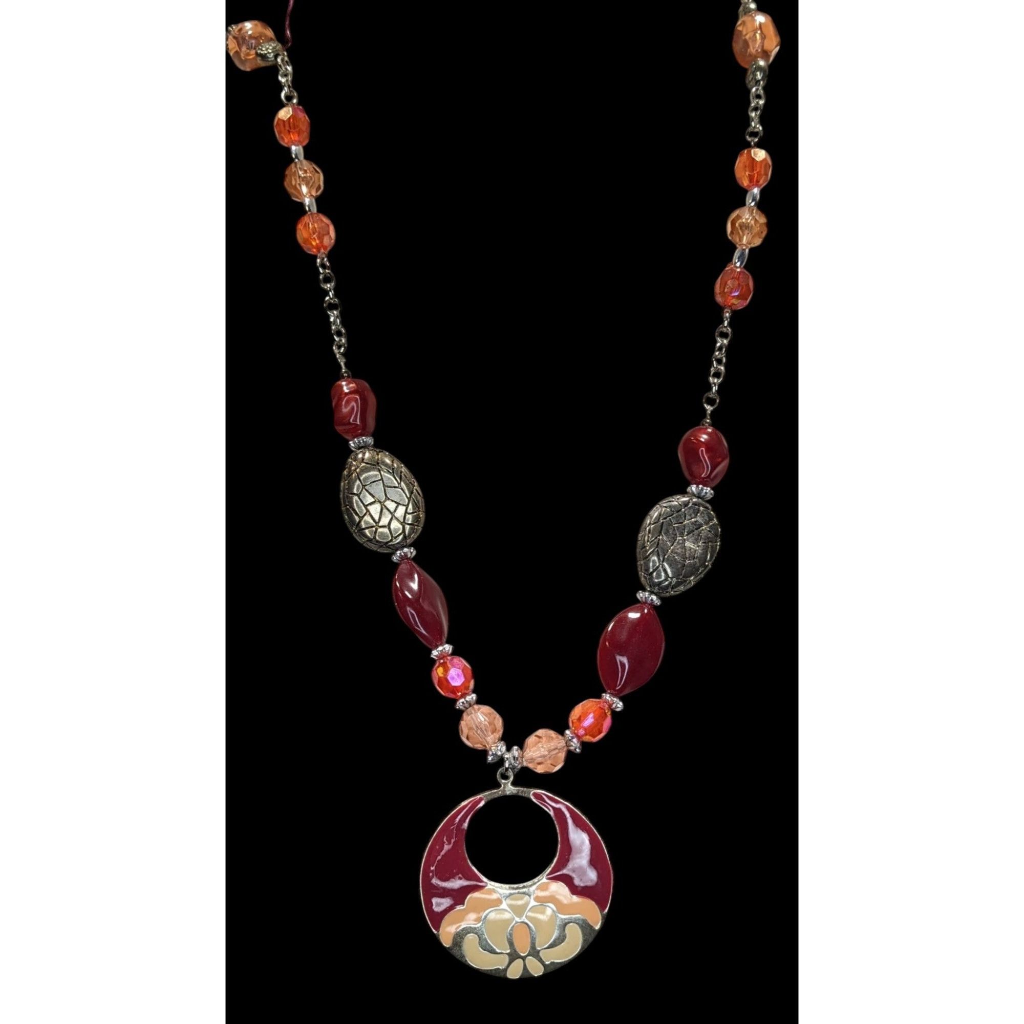 Handmade Handmade Bohemian Necklace With Beaded Chain & Enamel Statem Size ONE SIZE - 4 Thumbnail