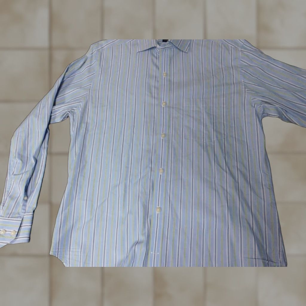 Banana Republic Banana Republic Shirt Button-Up Mens Medium Blue Striped Oxford Collared Non-Iron Pockets Classic Slim Knit Cotton Silk Size US M / EU 48-50 / 2 - 1 Thumbnail