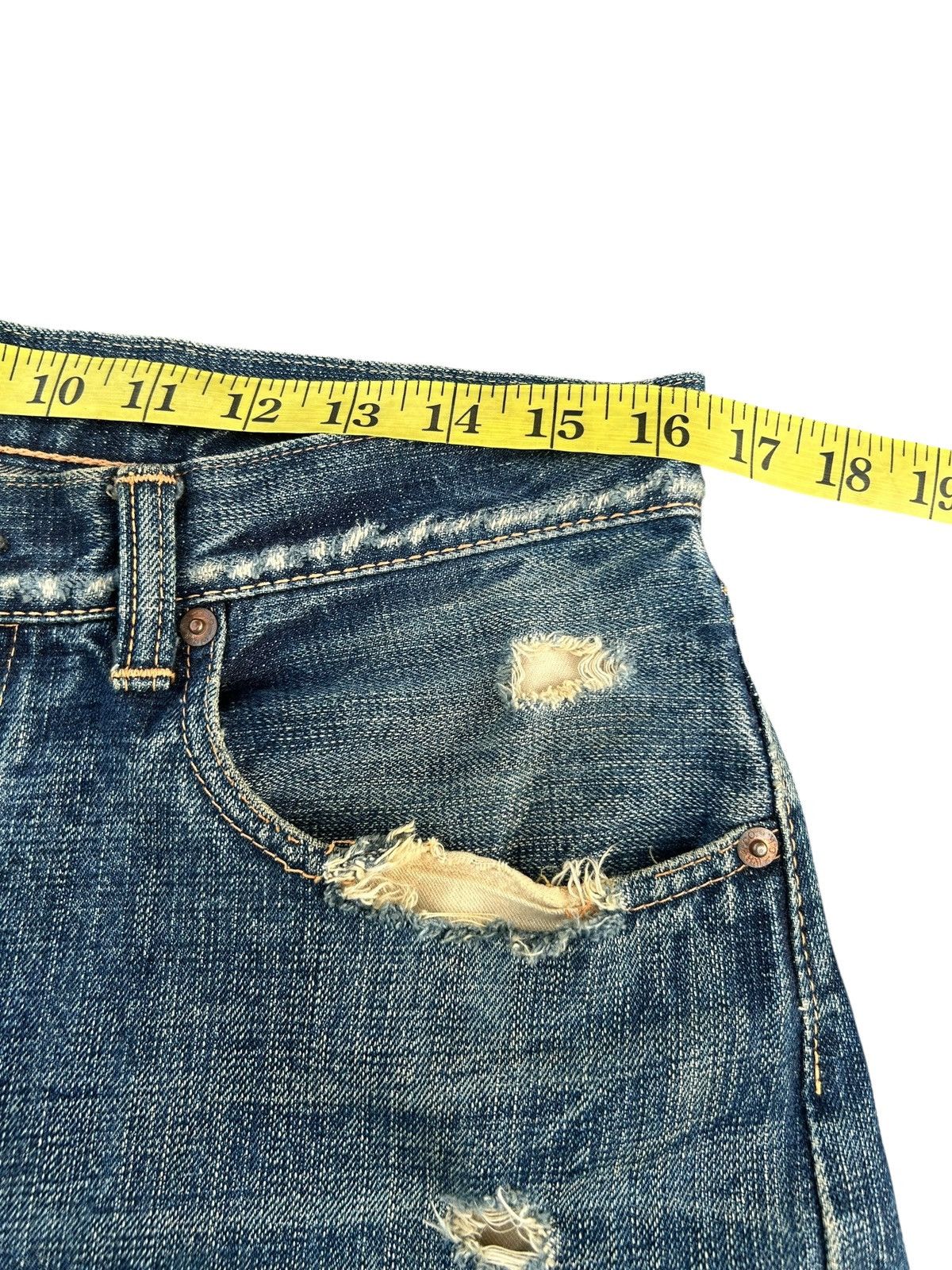 Kapital Vintage Japanese Brand Selvedge Distressed Repair Denim Jean Size US 33 - 20 Thumbnail