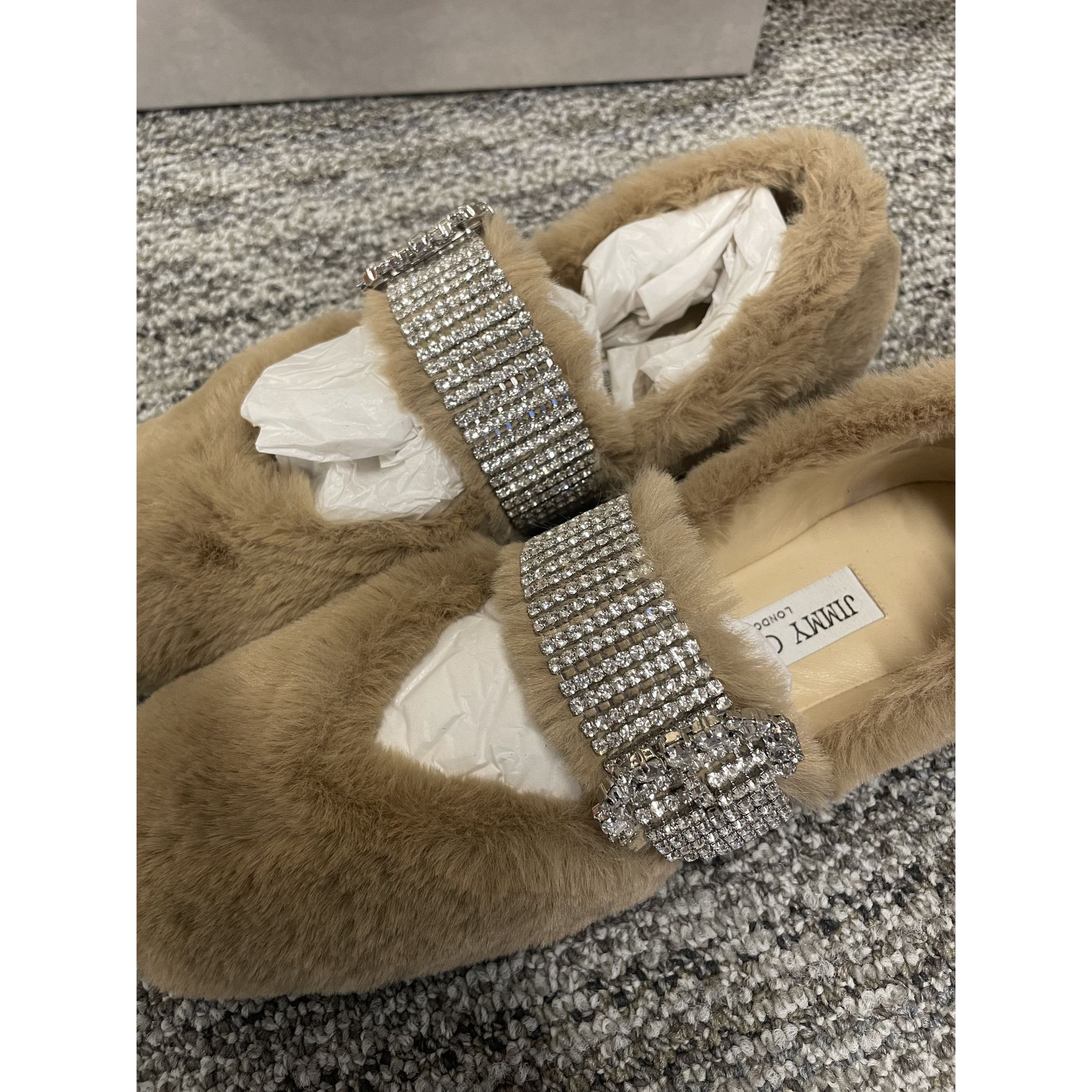 Jimmy Choo Jimmy Choo Faux Fur & Rhinestone Embellished Flats Size 37 B Size US 7 / IT 37 - 4 Thumbnail