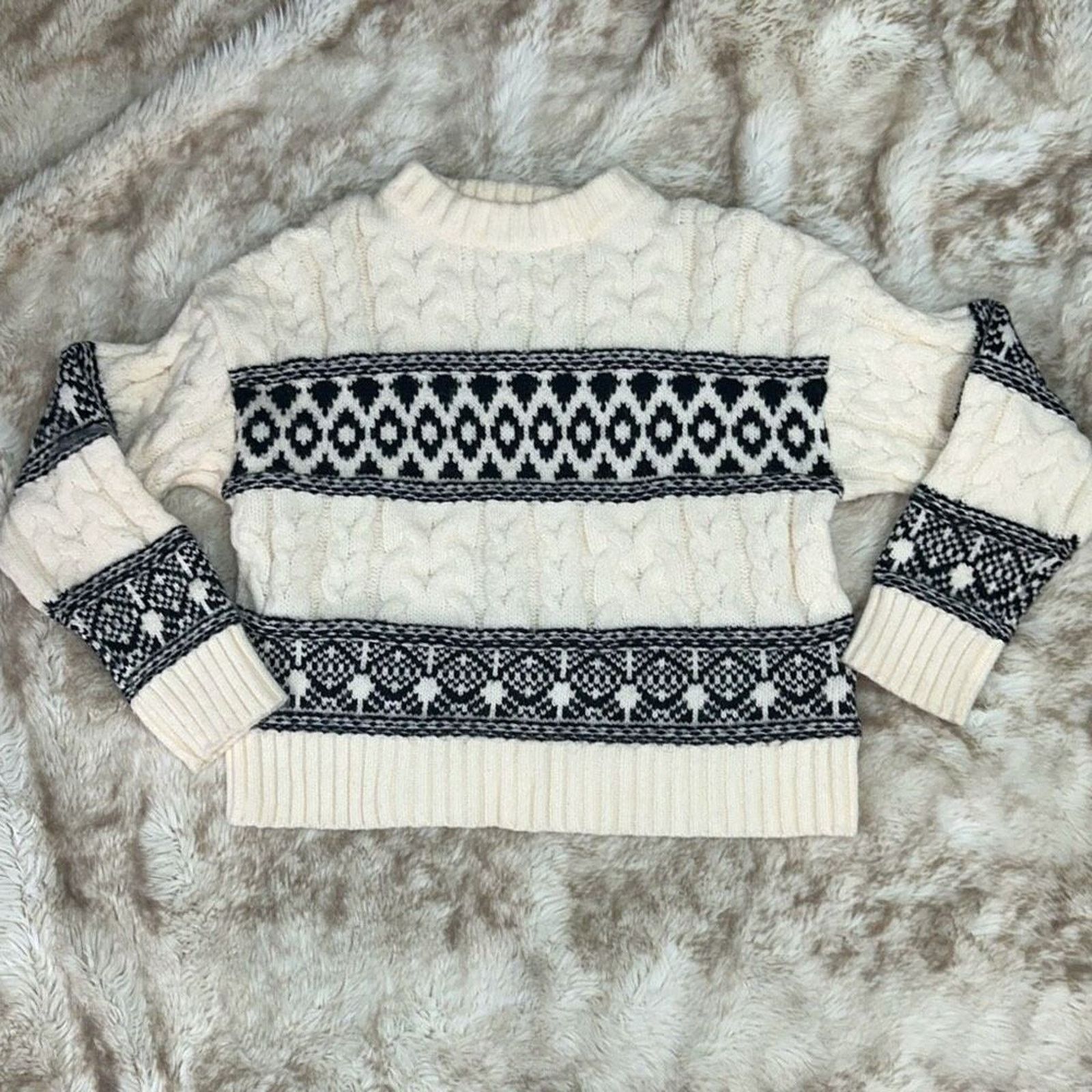 Other Lea and Viola winter knit crewneck cable knit sweater | Sz M Size M / US 6-8 / IT 42-44 - 2 Thumbnail