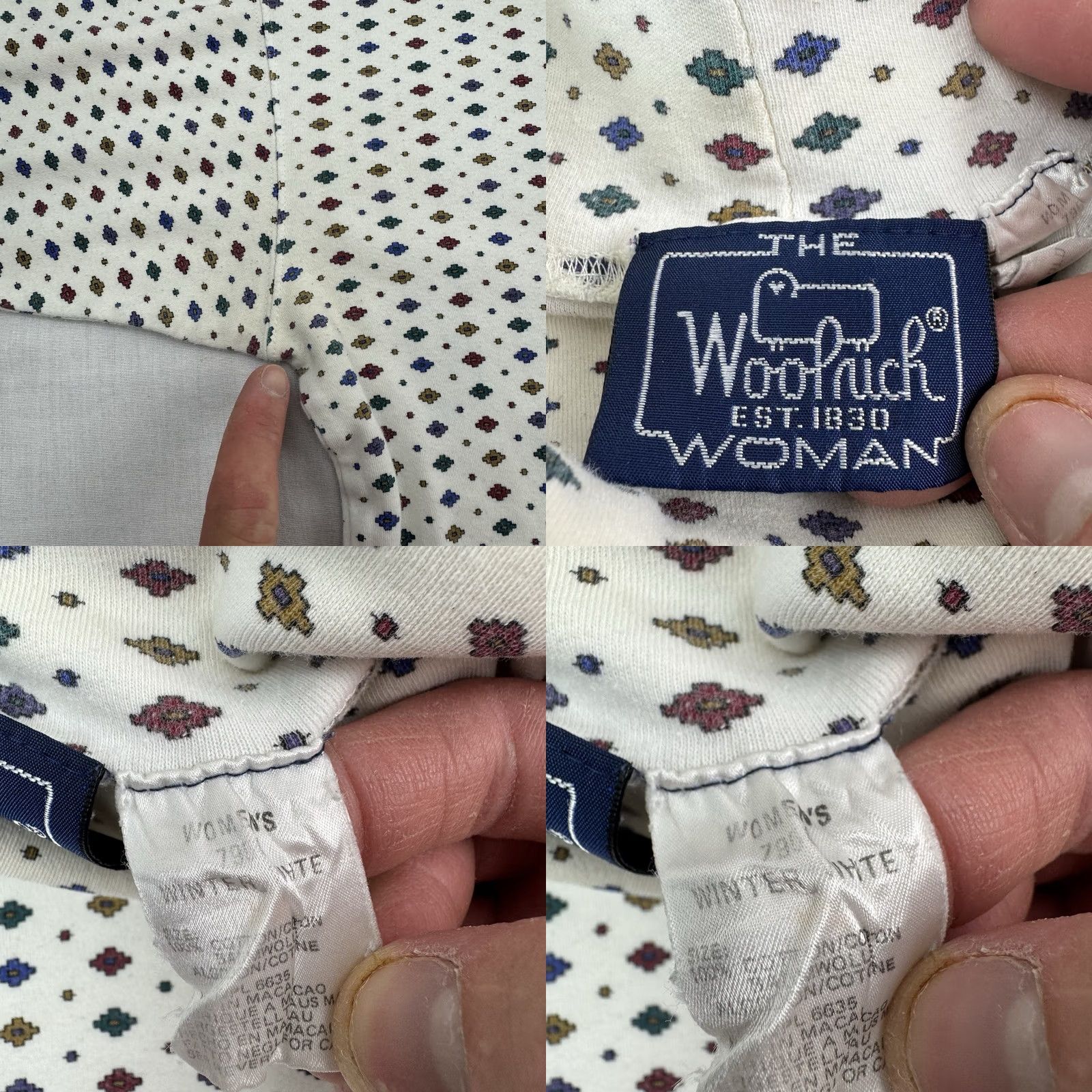 Vintage VINTAGE Woolrich Turtleneck Shirt Womens M White Geometric 90s USA Casual Hipster 80s Mens Girls Size M / US 6-8 / IT 42-44 - 8 Thumbnail