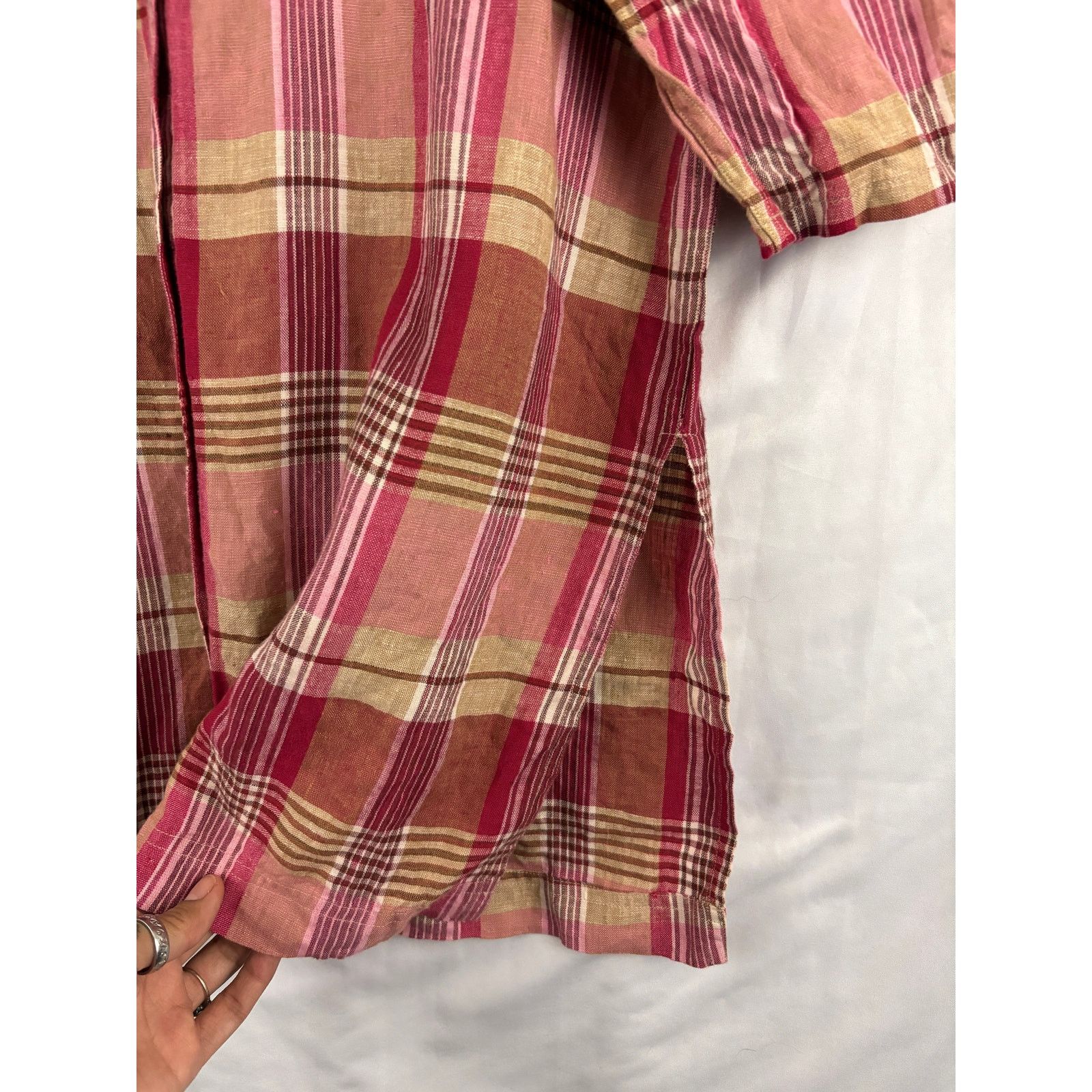 Saks Fifth Avenue Real Clothes Saks Fifth Avenue Blouse MEDIUM Plaid Linen Size M / US 6-8 / IT 42-44 - 7 Thumbnail