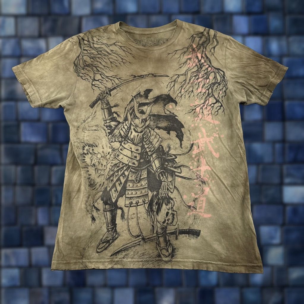 Affliction VINTAGE Affliction Shirt Men Graphic Samurai Japanese Warrior Art Size L Green Cotton T-Shirt 2000s Mens Size US L / EU 52-54 / 3 - 1 Thumbnail