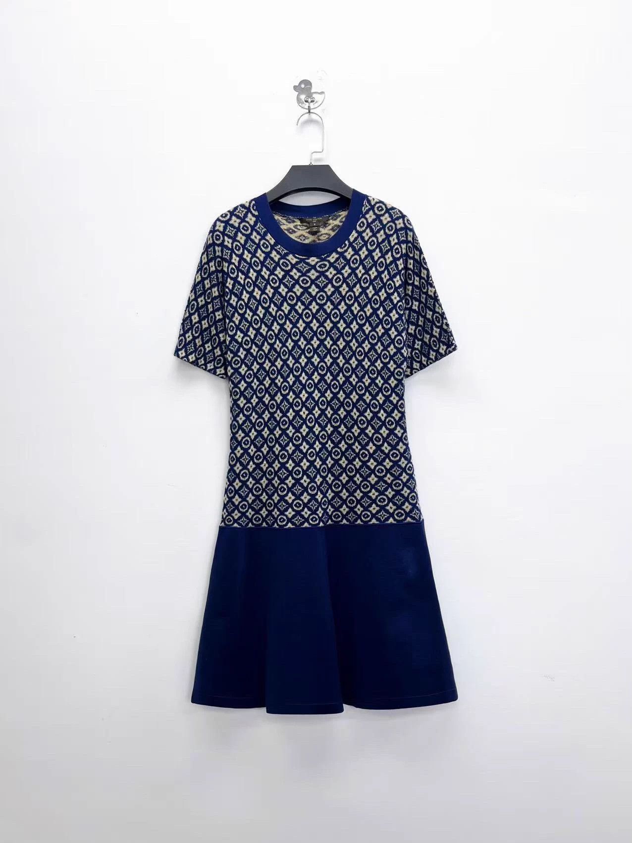 Louis Vuitton LV Navy Blue Monogram Silk Cashmere Midi Mermaid Dress S Size S / US 4 / IT 40 - 1 Thumbnail