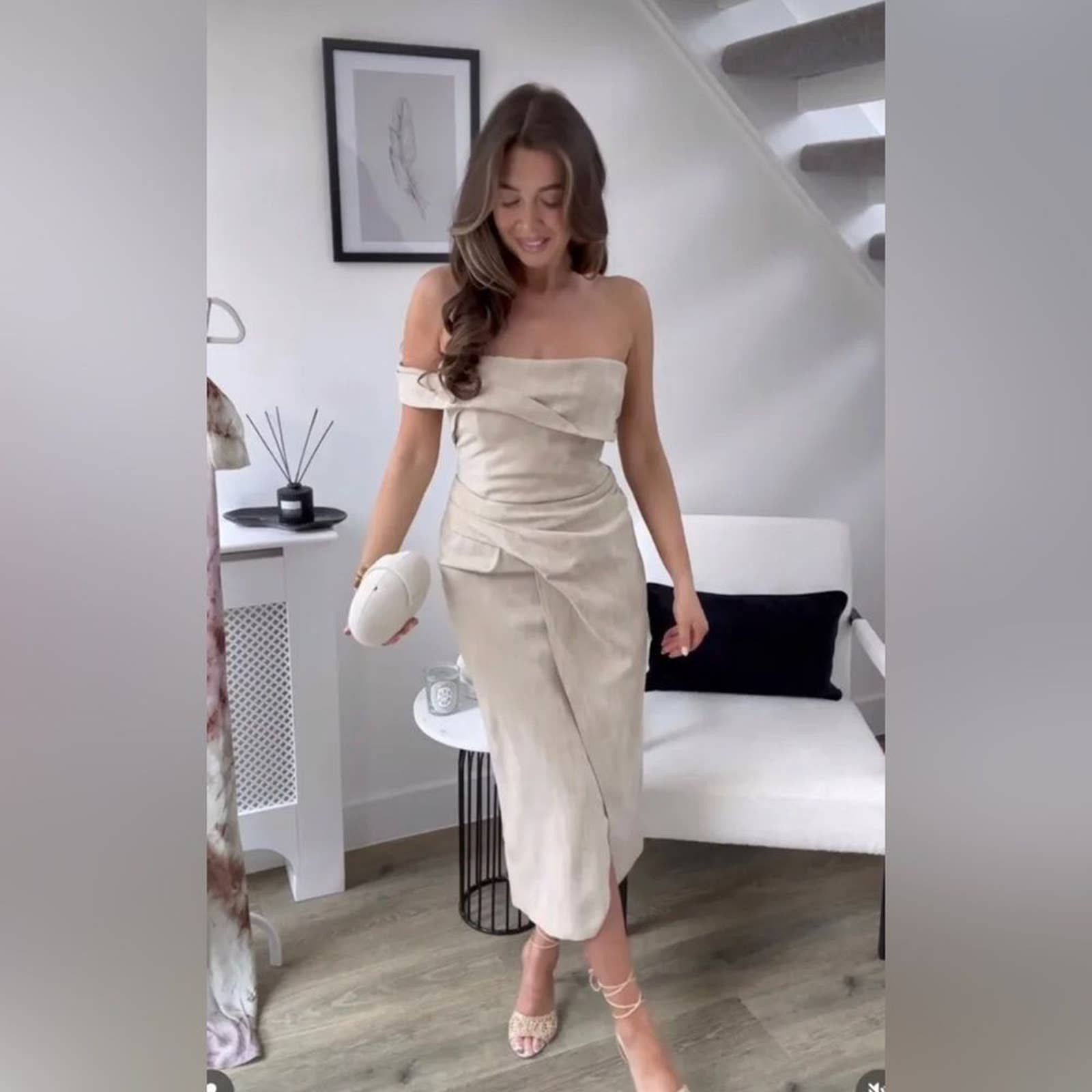 image of NWT Zara Asymmetrical Slip Dress Taupe Brown 3265/332/200/14 in Tan, Women's (Size Large)