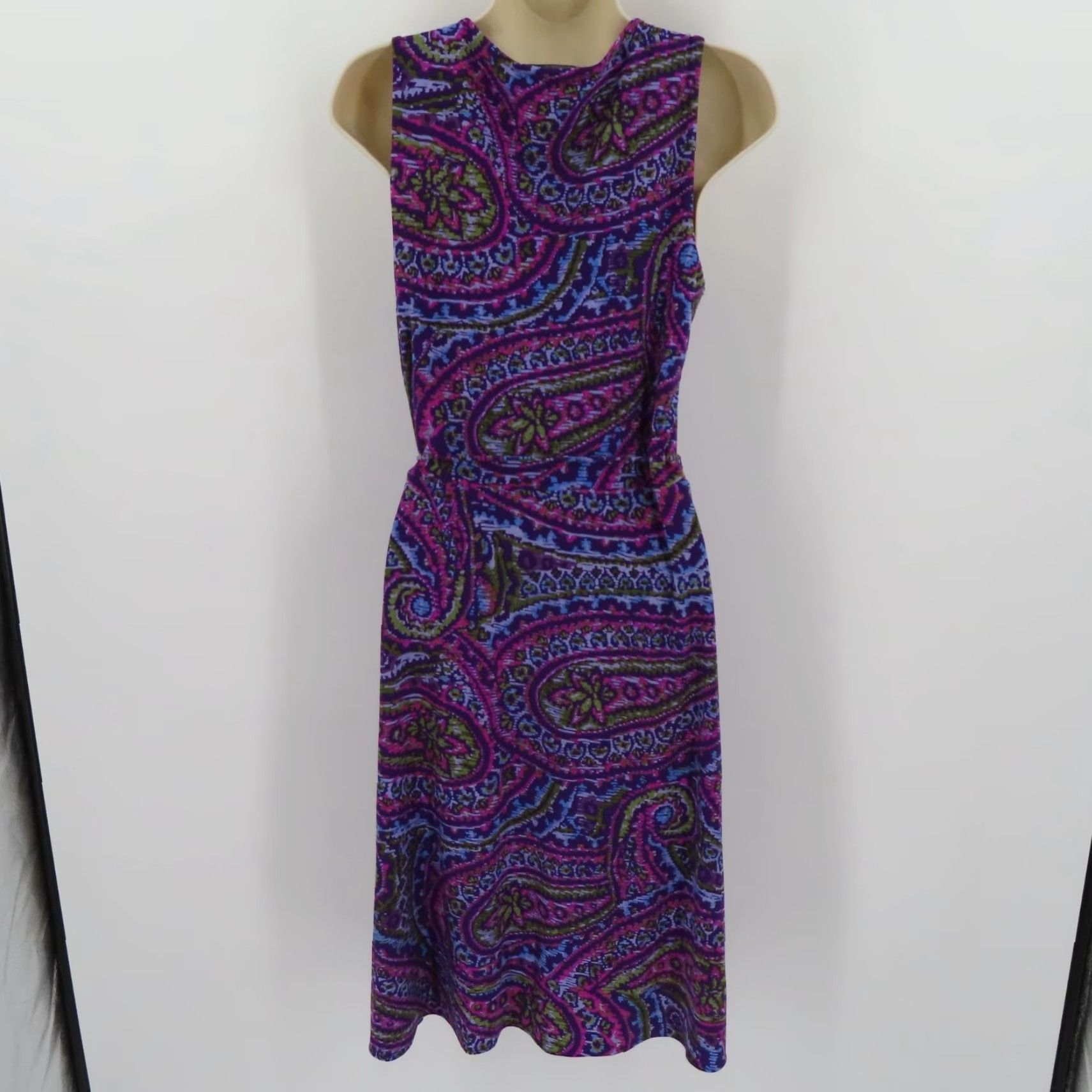 Ralph Lauren Lauren Ralph Lauren Women Small Purple Green Blue Scroll V Neck Sleeveless Dress Size S / US 4 / IT 40 - 4 Thumbnail