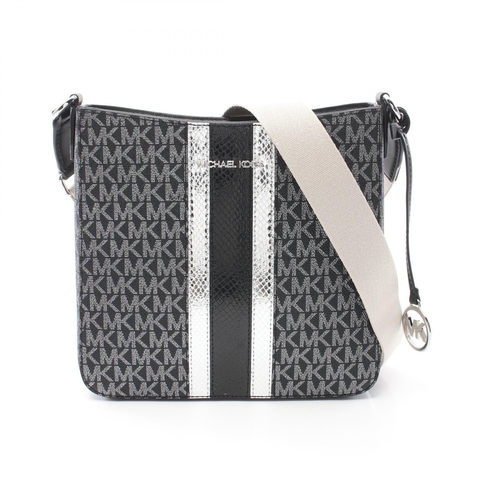 Michael Kors Jet Set Travel Small Shoulder Bag Coated Canvas Leather Black Silver