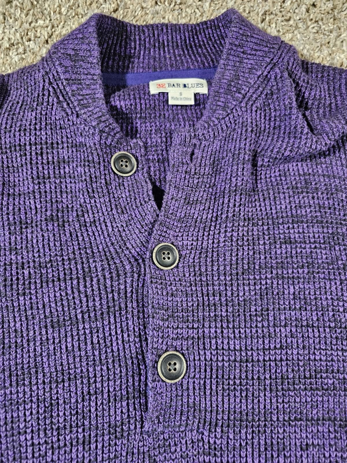 Designer 32 Bar Blues Purple Black 3 Button Sweater S Cable Knit Size US S / EU 44-46 / 1 - 2 Thumbnail