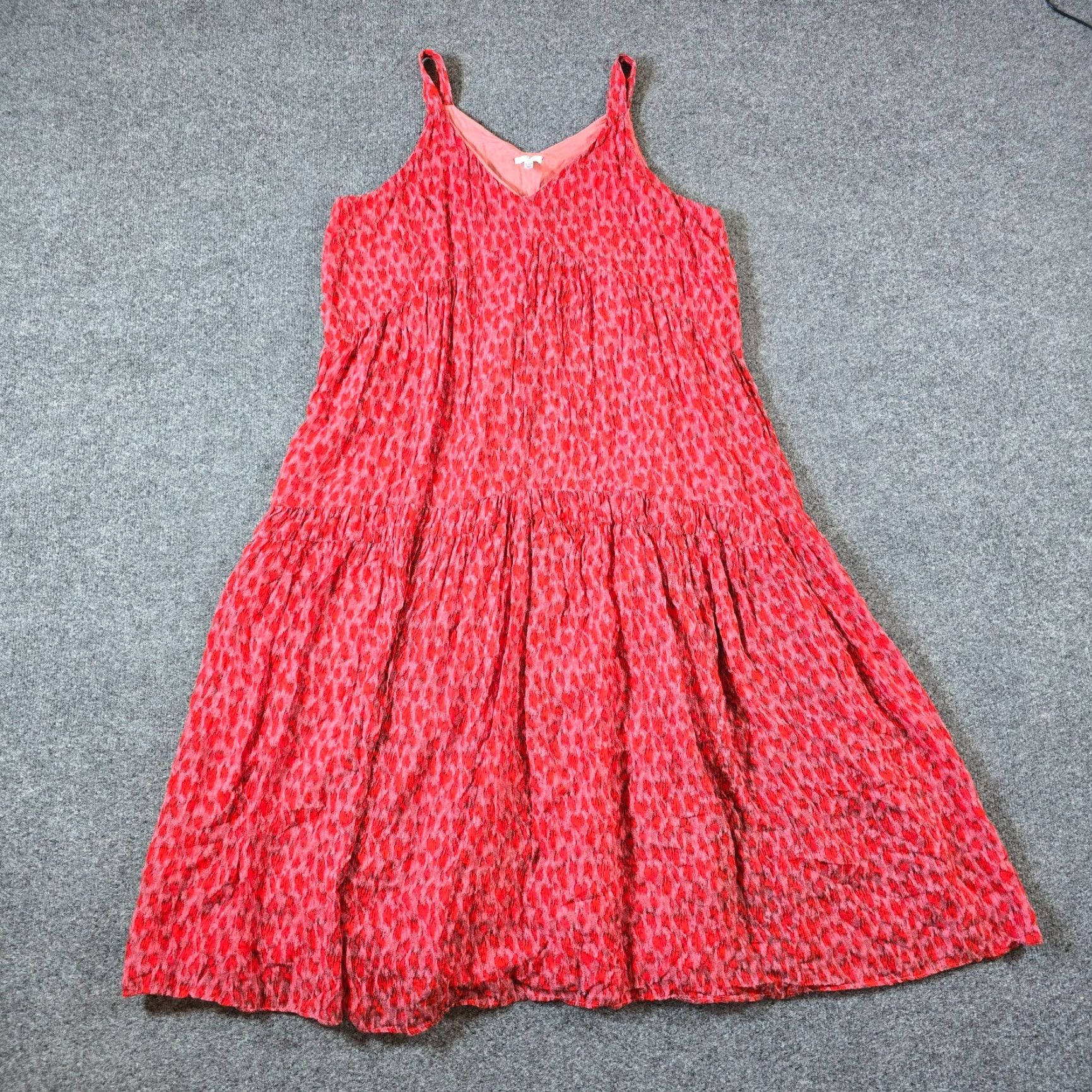 Joie Joie Dress Womens XL Red Tiered Midi Lined Western Casual Beachy Sundress Sleeveless V-Neck Pullover Geometric Pattern Size XL / US 12-14 / IT 48-50 - 2 Thumbnail