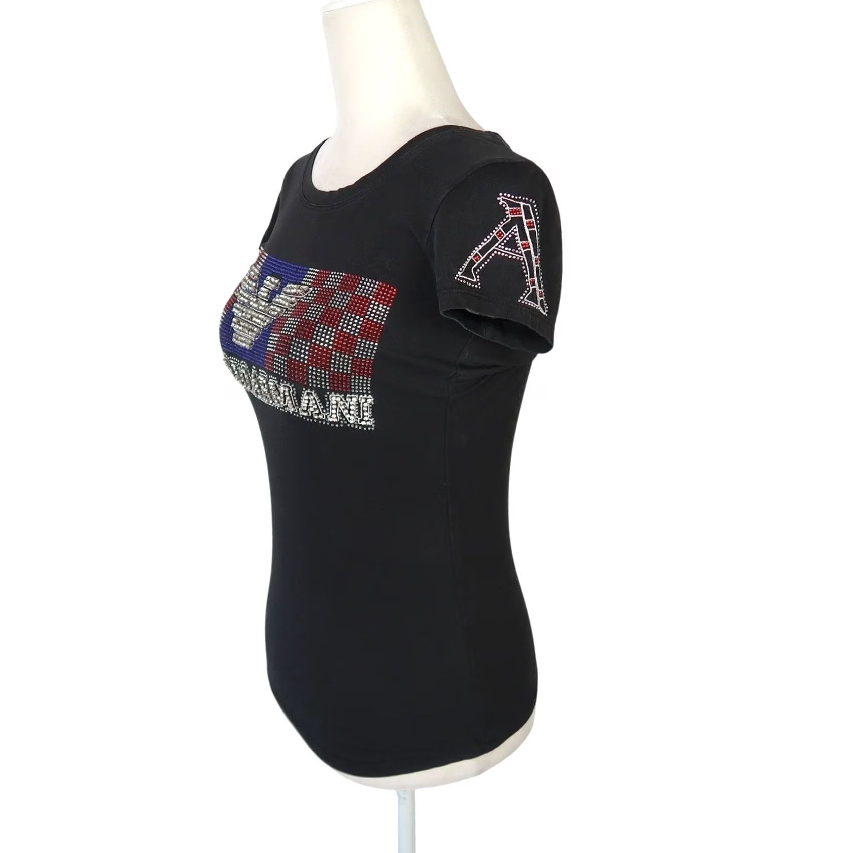 Emporio Armani VINTAGE Emporio Armani Rhinestone Logo T-Shirt Black M Women Short Sleeve Crew Neck Camisole Graphic Size M / US 6-8 / IT 42-44 - 3 Thumbnail