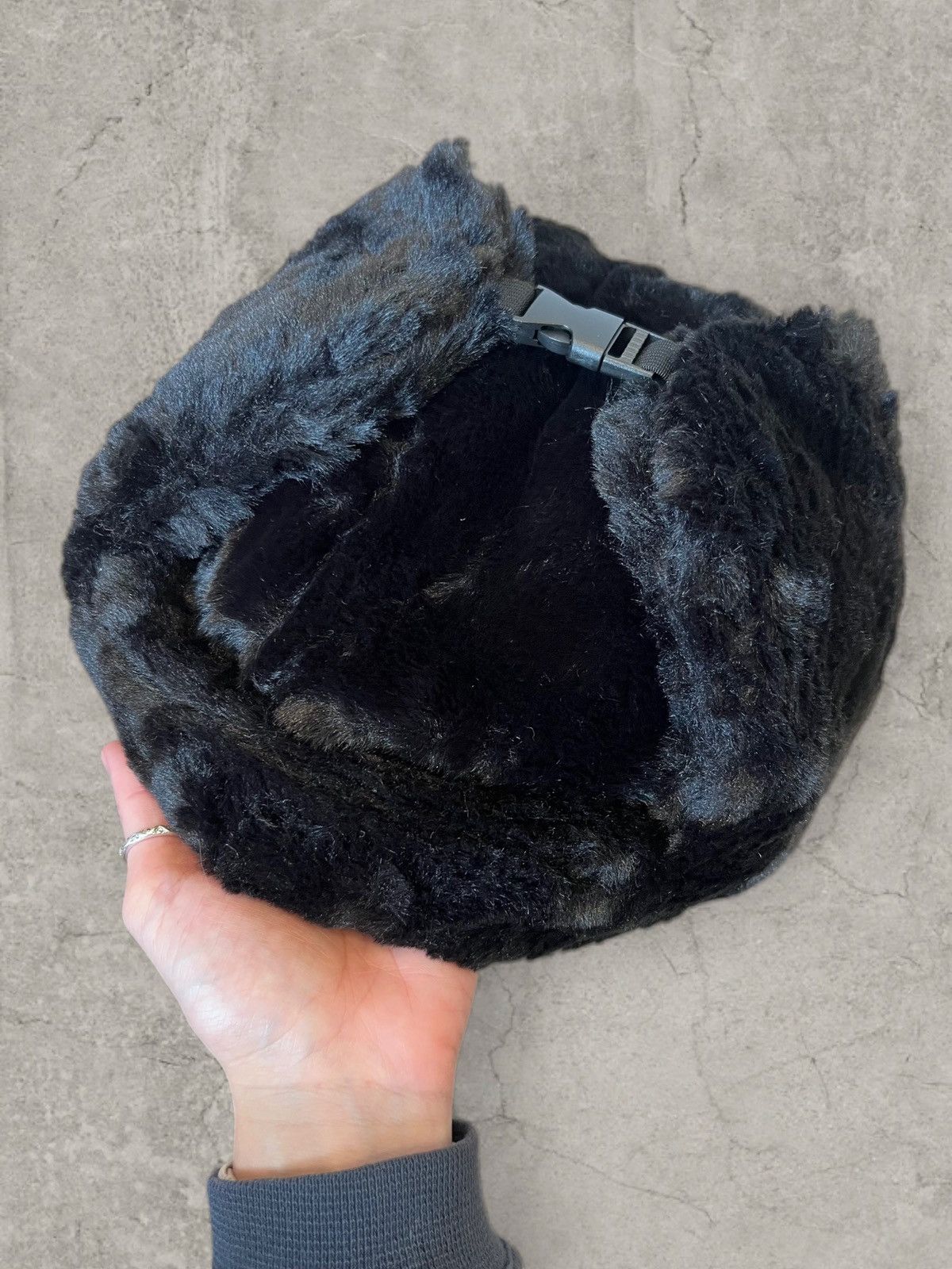 Japanese Brand Russian Ushanka fluffy winter hat, black faux fur. One size Size ONE SIZE - 3 Thumbnail