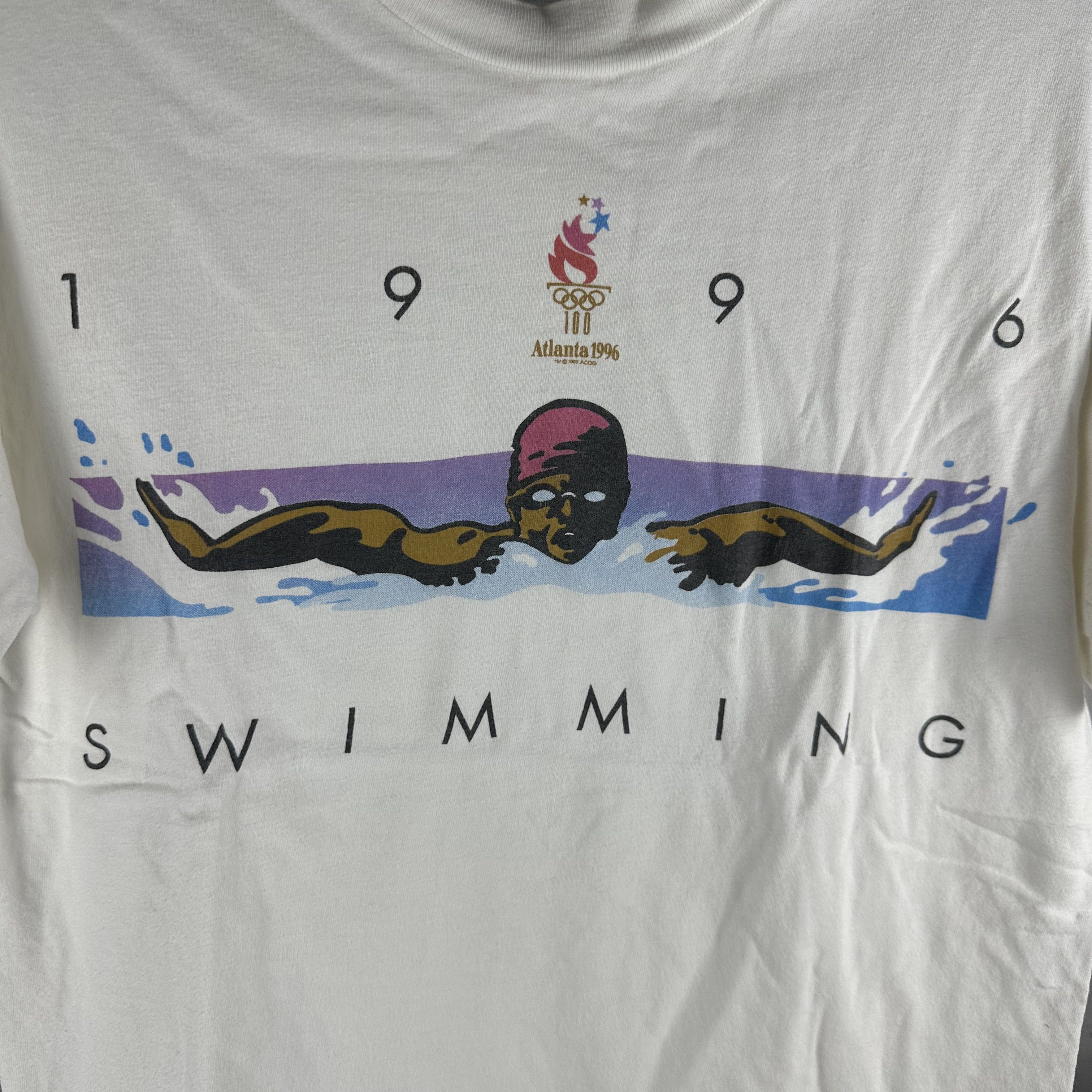 Vintage Atlanta 1996 Olympics Swimming Artwork Graphic T-Shirt Size US S / EU 44-46 / 1 - 2 Thumbnail