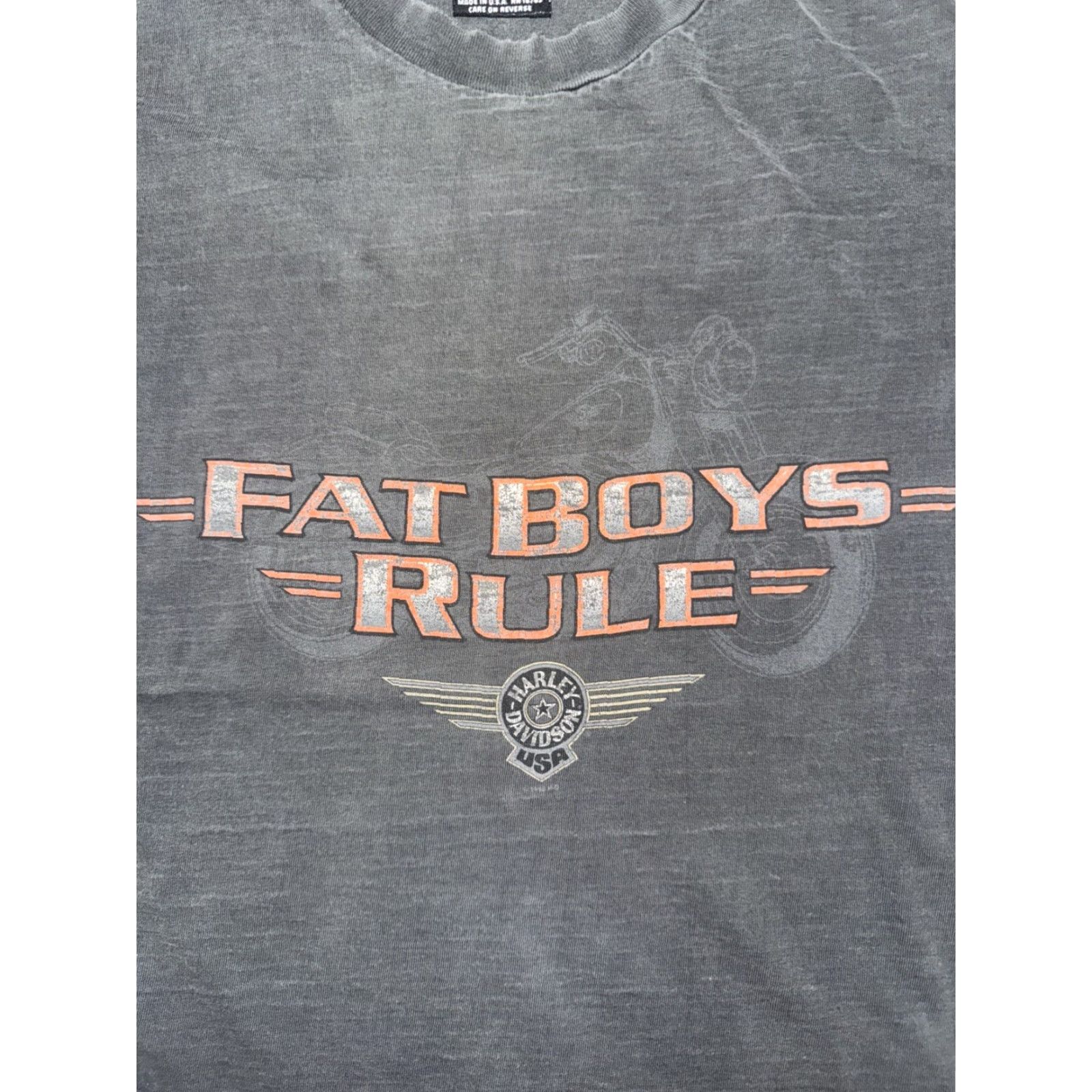 Harley Davidson VINTAGE Harley-Davidson T-Shirt Fat Boys Rule USA Black XL Mens Graphic Print 90s Biker Tee Size US XL / EU 56 / 4 - 2 Thumbnail