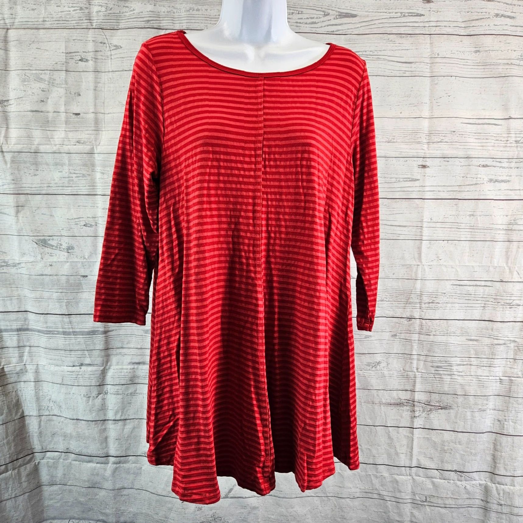 Vintage Heartstring Womens Swing Tunic Sz Medium Red Stripe 3/4 Sleeve Cotton Blend Blouse Size ONE SIZE - 2 Thumbnail