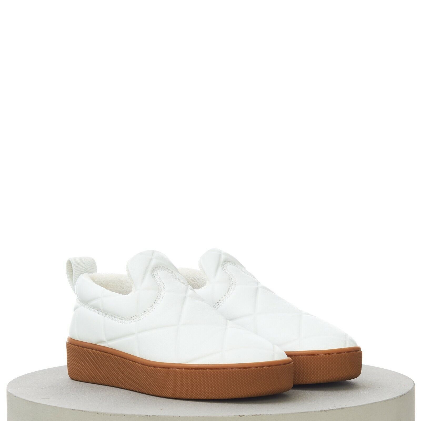 BOTTEGA VENETA QUILTED SLIP-ON FLATFORM SNEAKERS IN WHITE